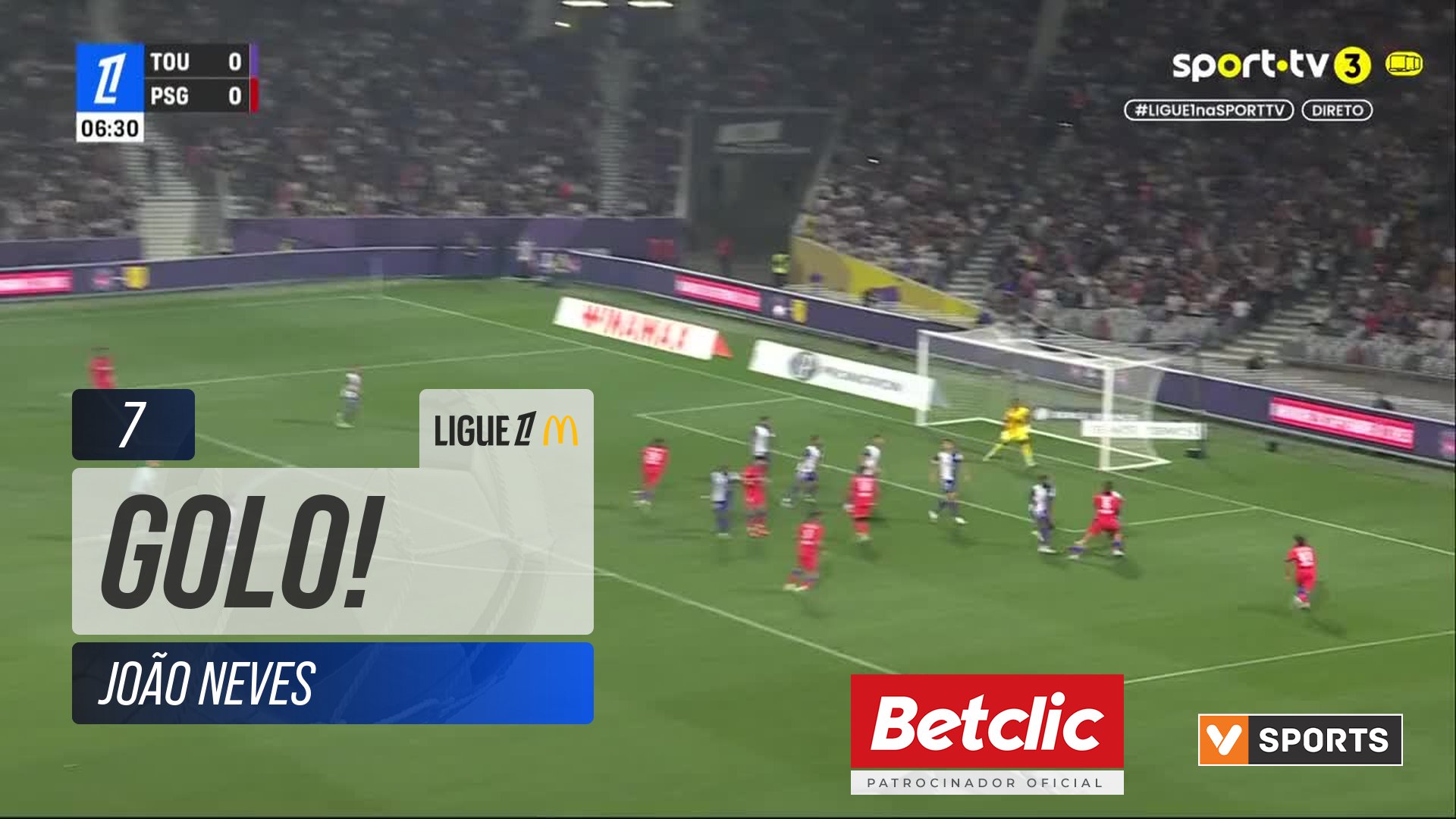 GOLO! PSG, João Neves aos 7', Toulouse 0-1 PSG