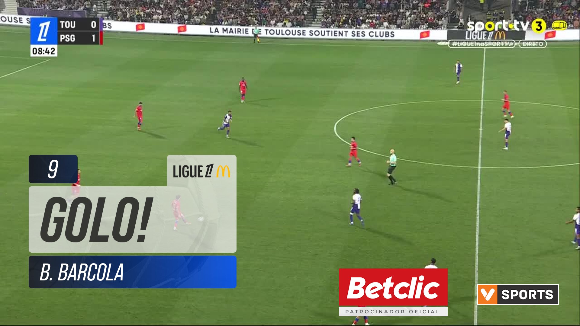 GOLO! PSG, B. Barcola aos 9', Toulouse 0-2 PSG