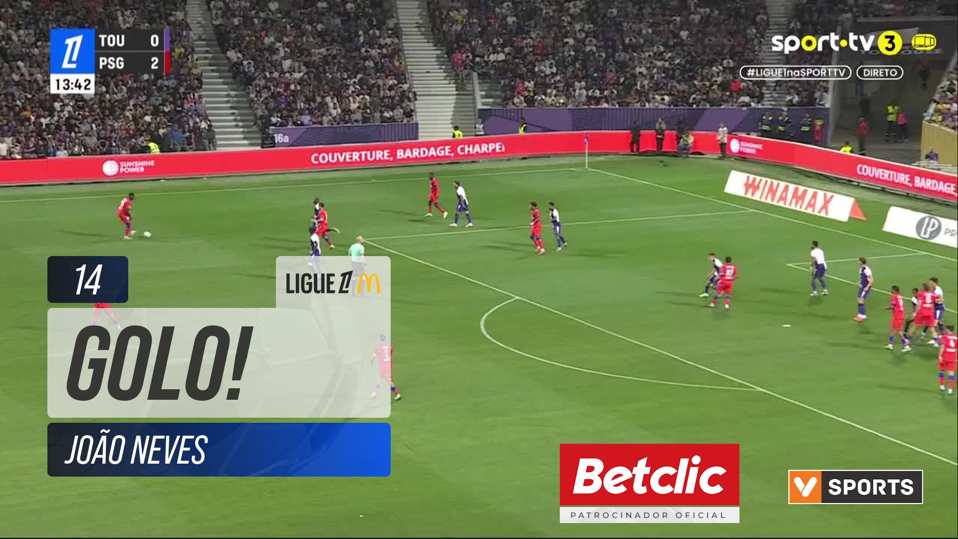 GOLO! PSG, João Neves aos 14', Toulouse 0-3 PSG