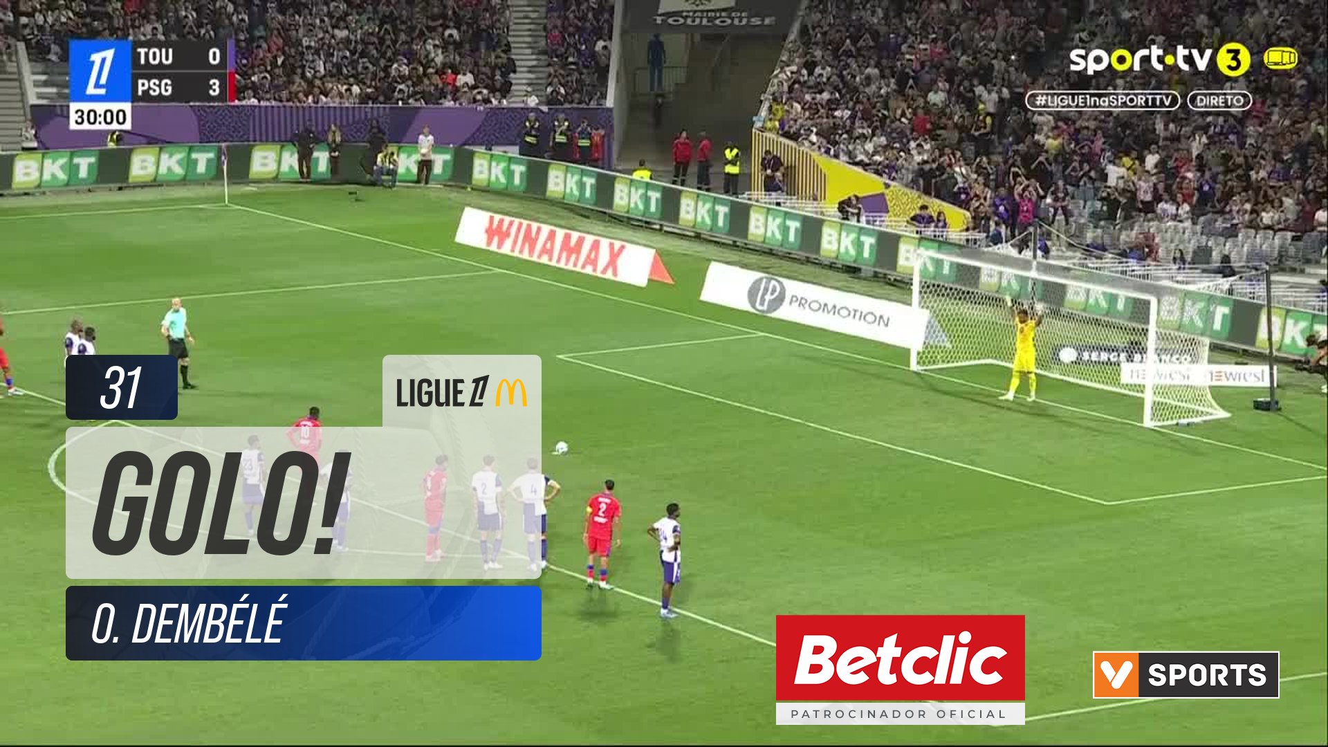 GOLO! PSG, O. Dembélé aos 31', Toulouse 0-4 PSG