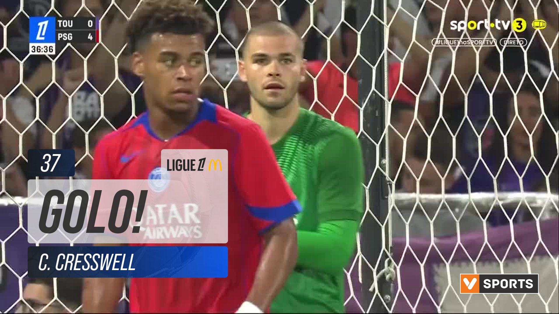 GOLO! Toulouse, C. Cresswell aos 37', Toulouse 1-4 PSG