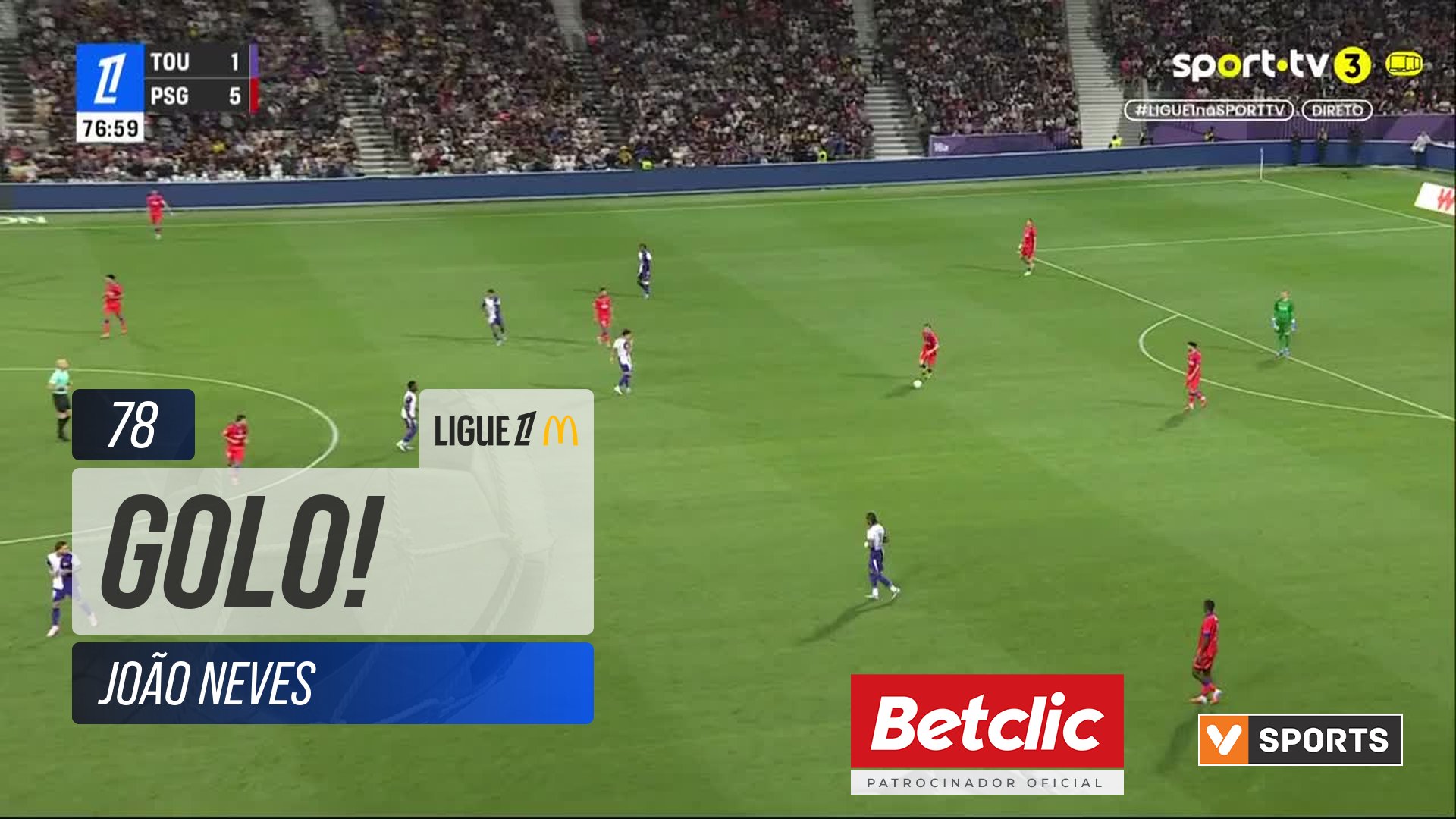 GOLO! PSG, João Neves aos 78', Toulouse 1-6 PSG