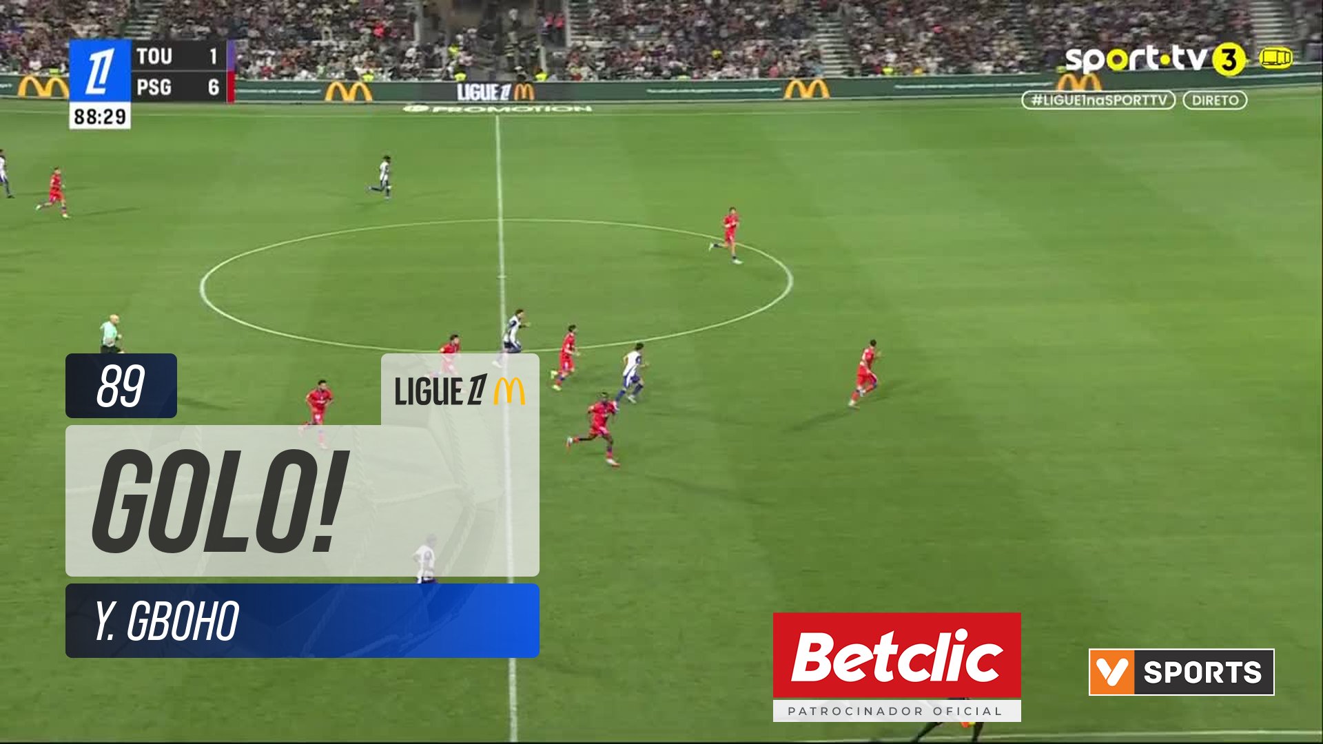 GOLO! Toulouse, Y. Gboho aos 89', Toulouse 2-6 PSG