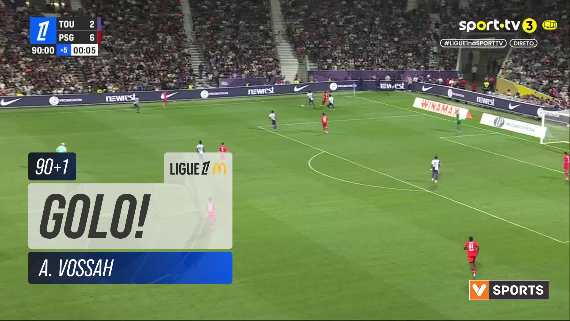 GOLO! Toulouse, A. Vossah aos 90'+1', Toulouse 3-6 PSG