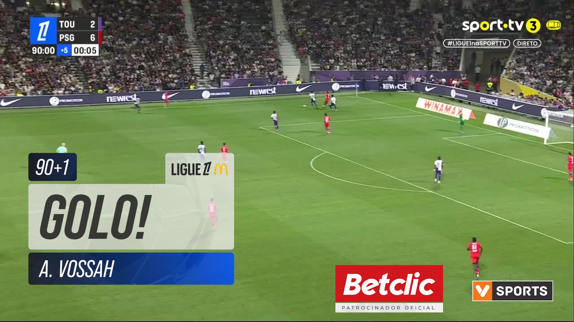 GOLO! Toulouse, A. Vossah aos 90'+1', Toulouse 3-6 PSG