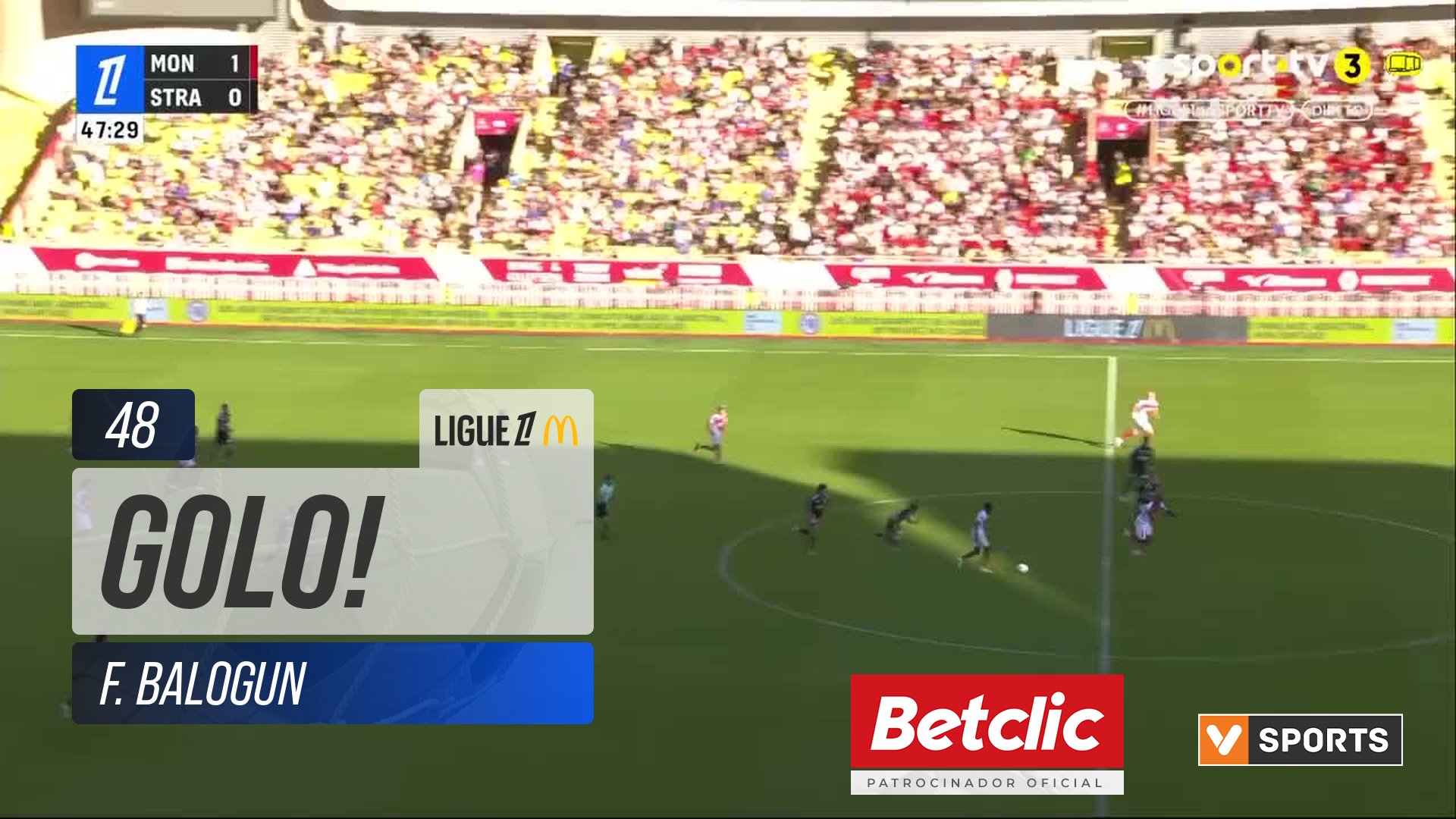 GOLO! Monaco, F. Balogun aos 48', Monaco 2-0 Strasbourg