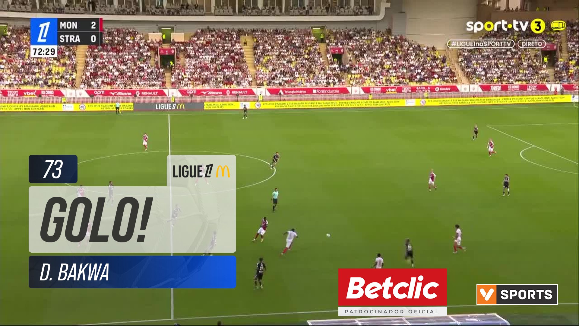 GOLO! Strasbourg, D. Bakwa aos 73', Monaco 2-1 Strasbourg