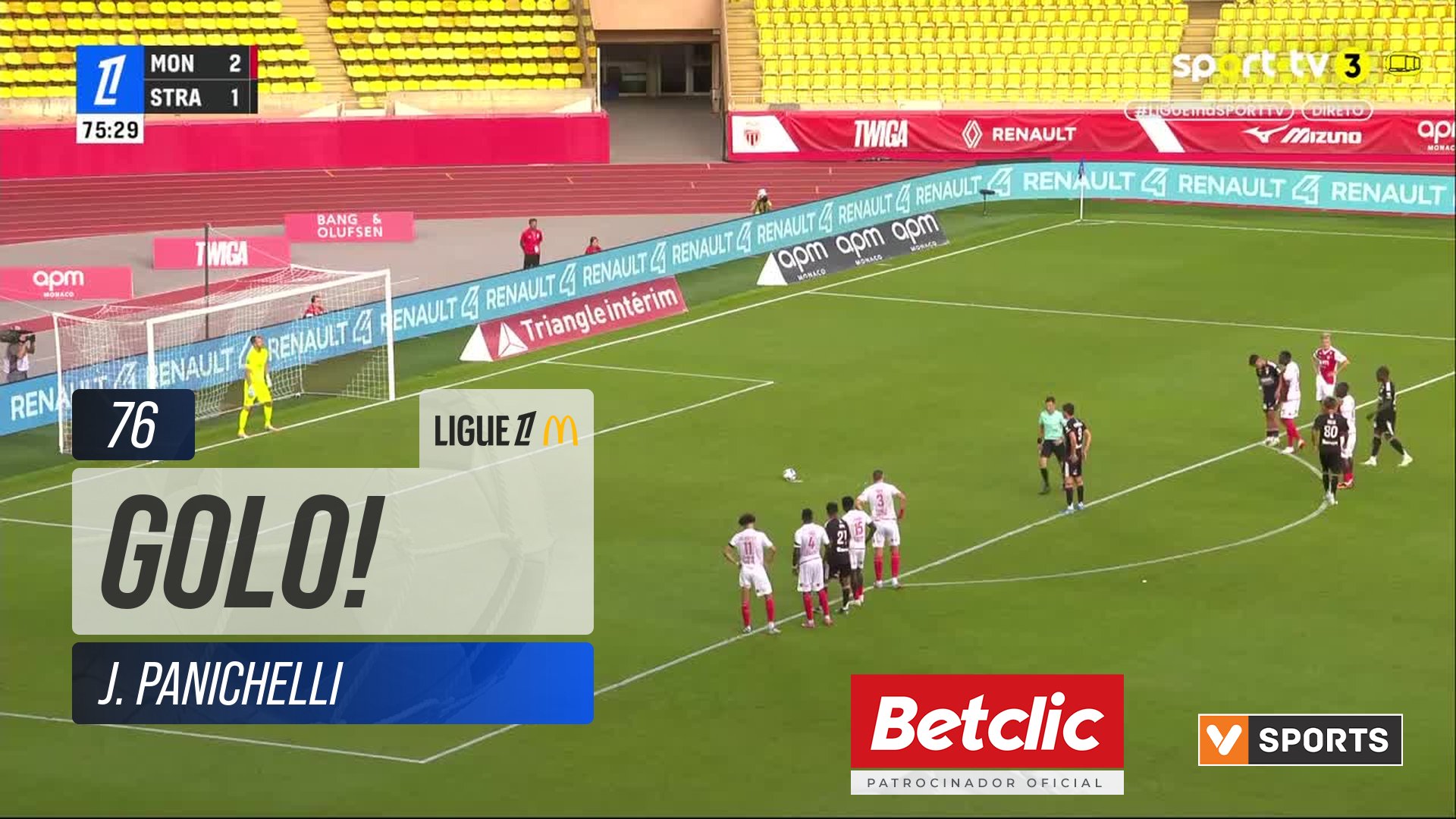 GOLO! Strasbourg, J. Panichelli aos 76', Monaco 2-2 Strasbourg