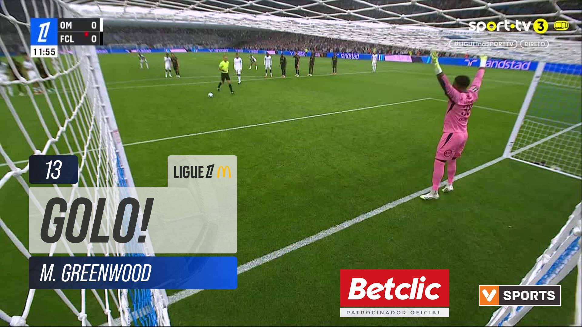 GOLO! Marselha, M. Greenwood aos 13', Marselha 1-0 Lorient