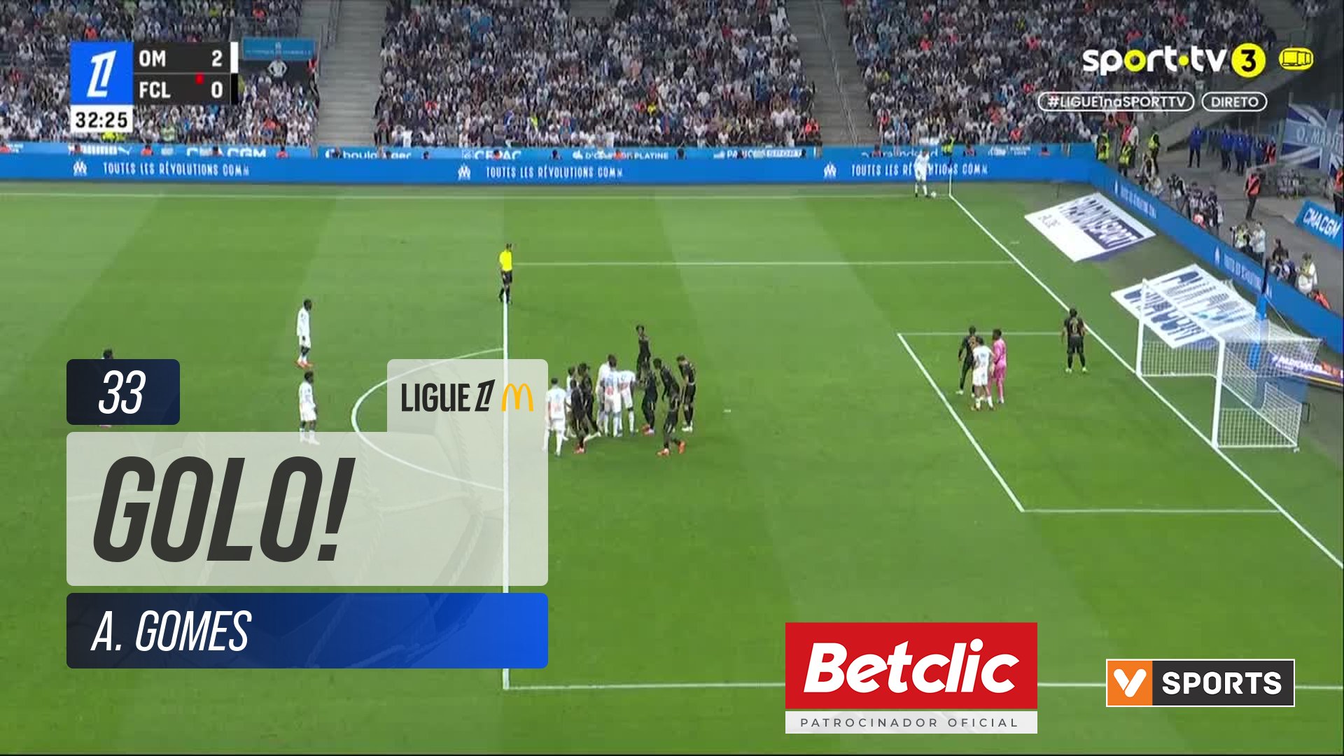 GOLO! Marselha, A. Gomes aos 33', Marselha 3-0 Lorient