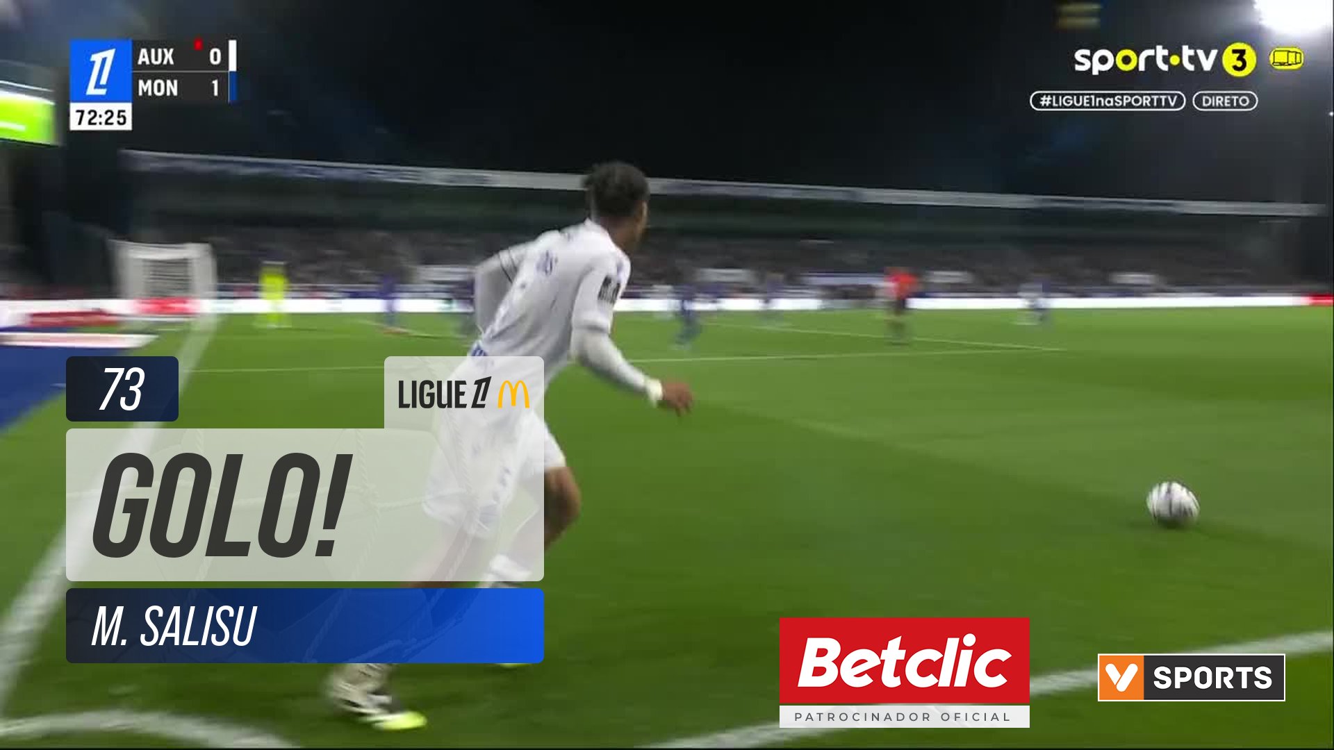 GOLO! Auxerre, M. Salisu (p.b.) aos 73', Auxerre 1-1 Monaco