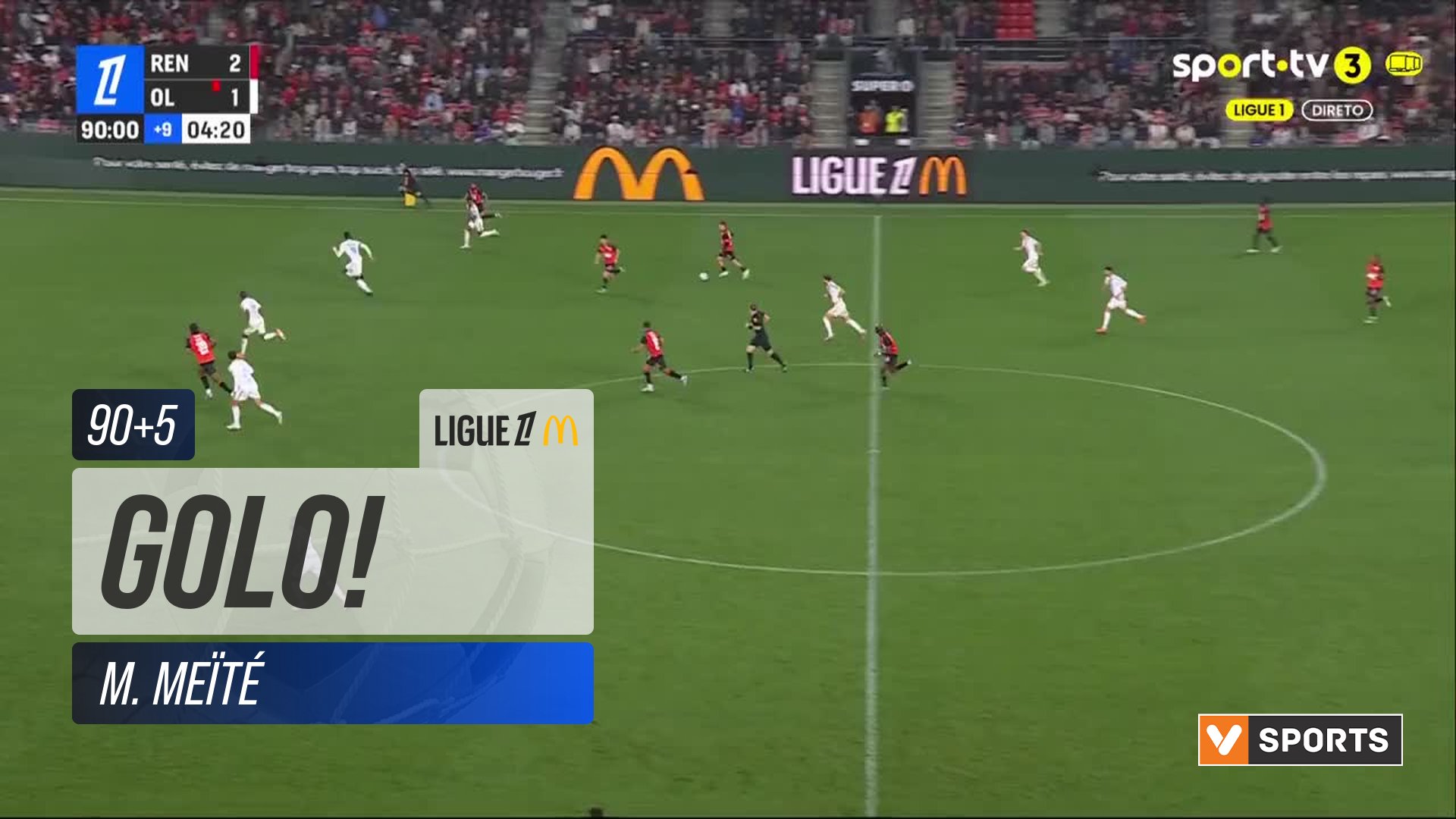 GOLO! Rennes, M. Meïté aos 90'+5', Rennes 3-1 Lyon
