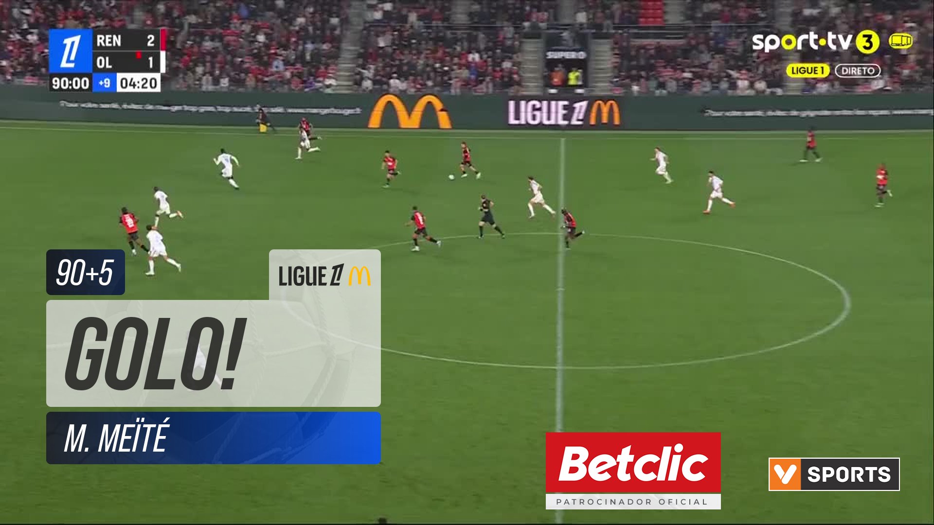 GOLO! Rennes, M. Meïté aos 90'+5', Rennes 3-1 Lyon
