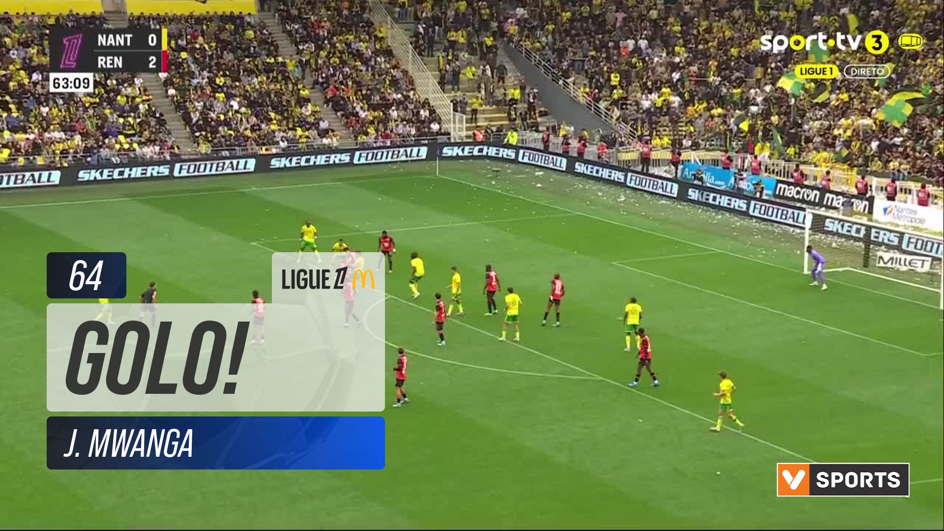 GOLO! Nantes, J. Mwanga aos 64', Nantes 1-2 Rennes