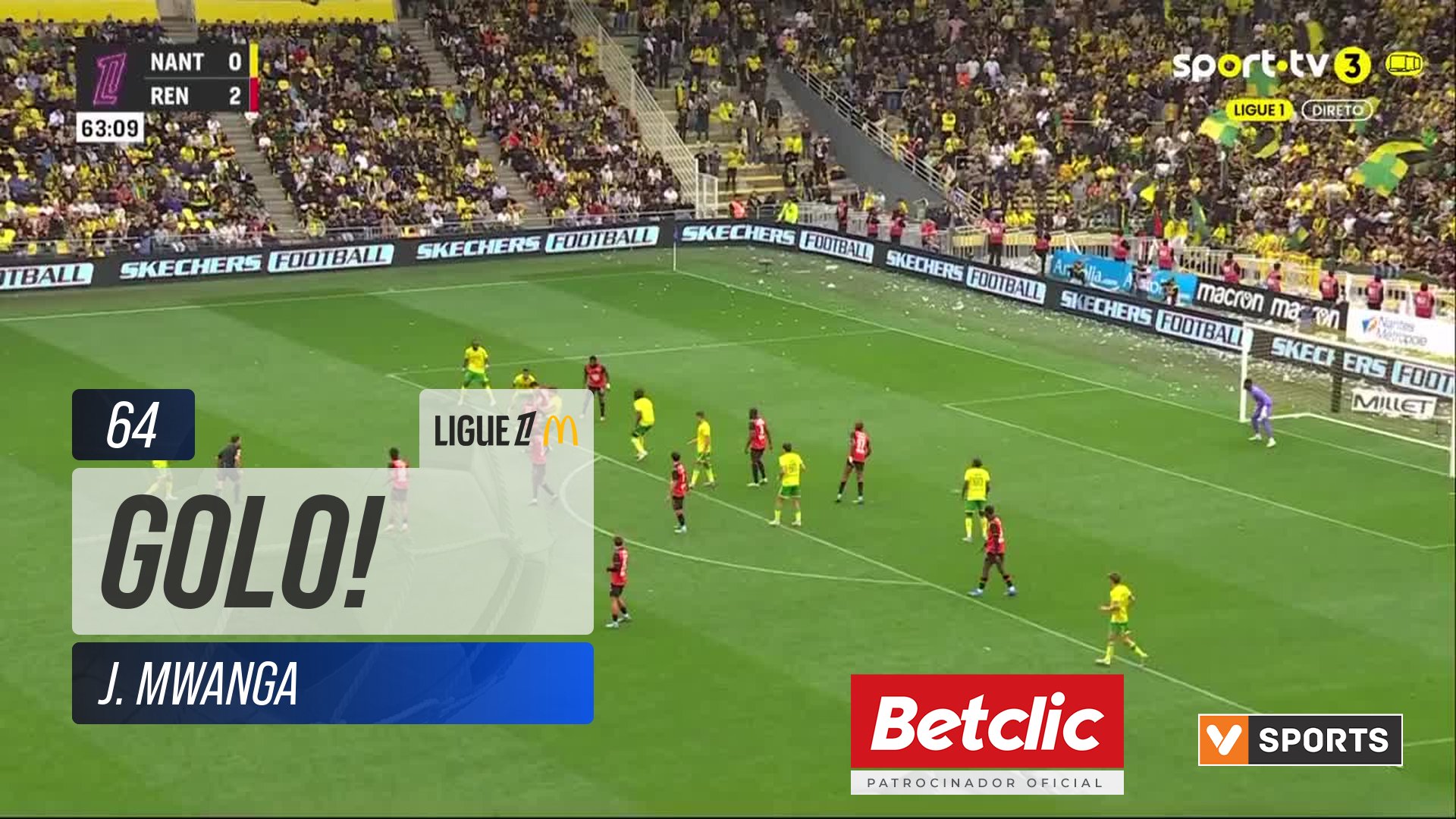 GOLO! Nantes, J. Mwanga aos 64', Nantes 1-2 Rennes