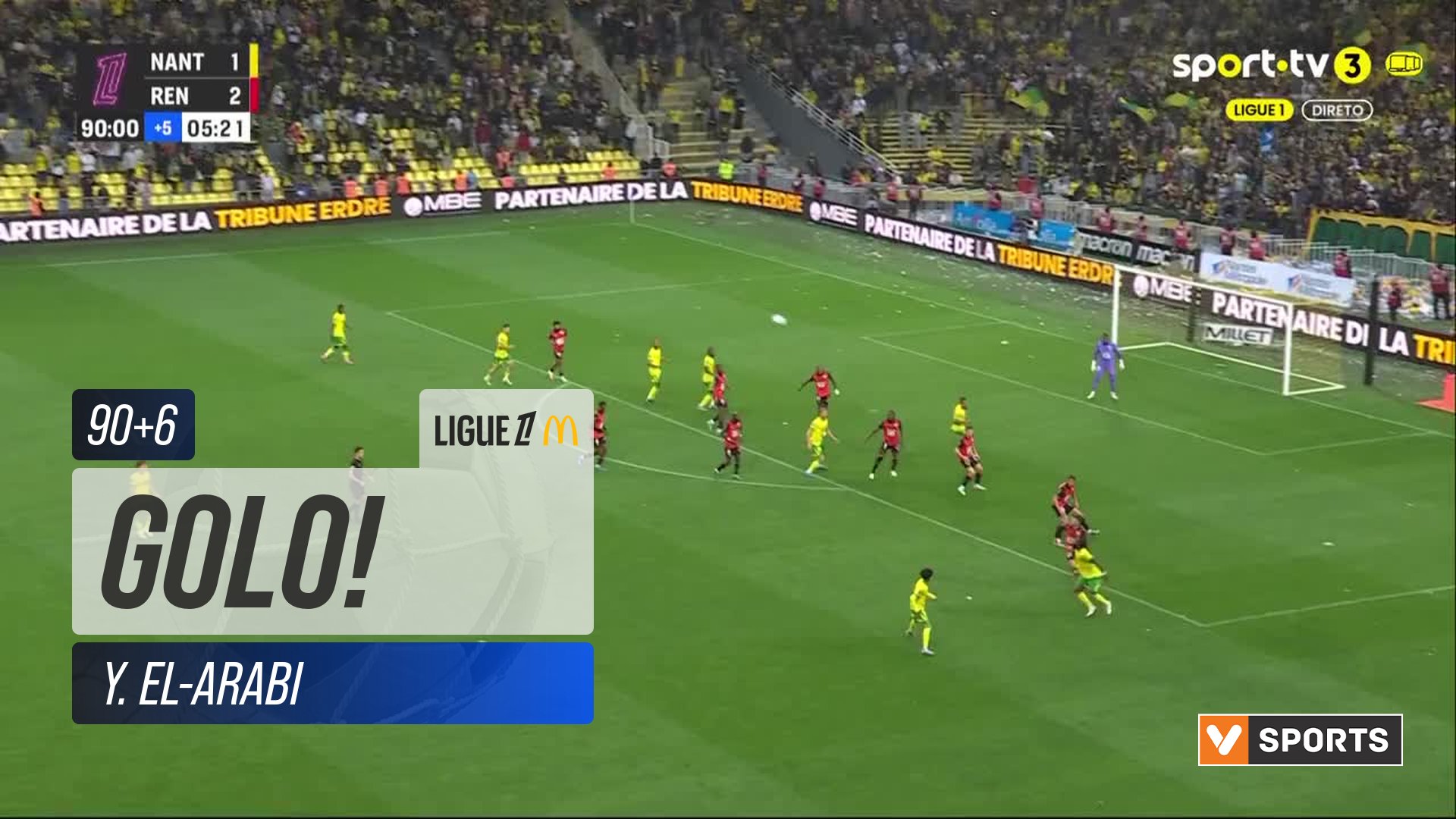 GOLO! Nantes, Y. El-Arabi aos 90'+6', Nantes 2-2 Rennes