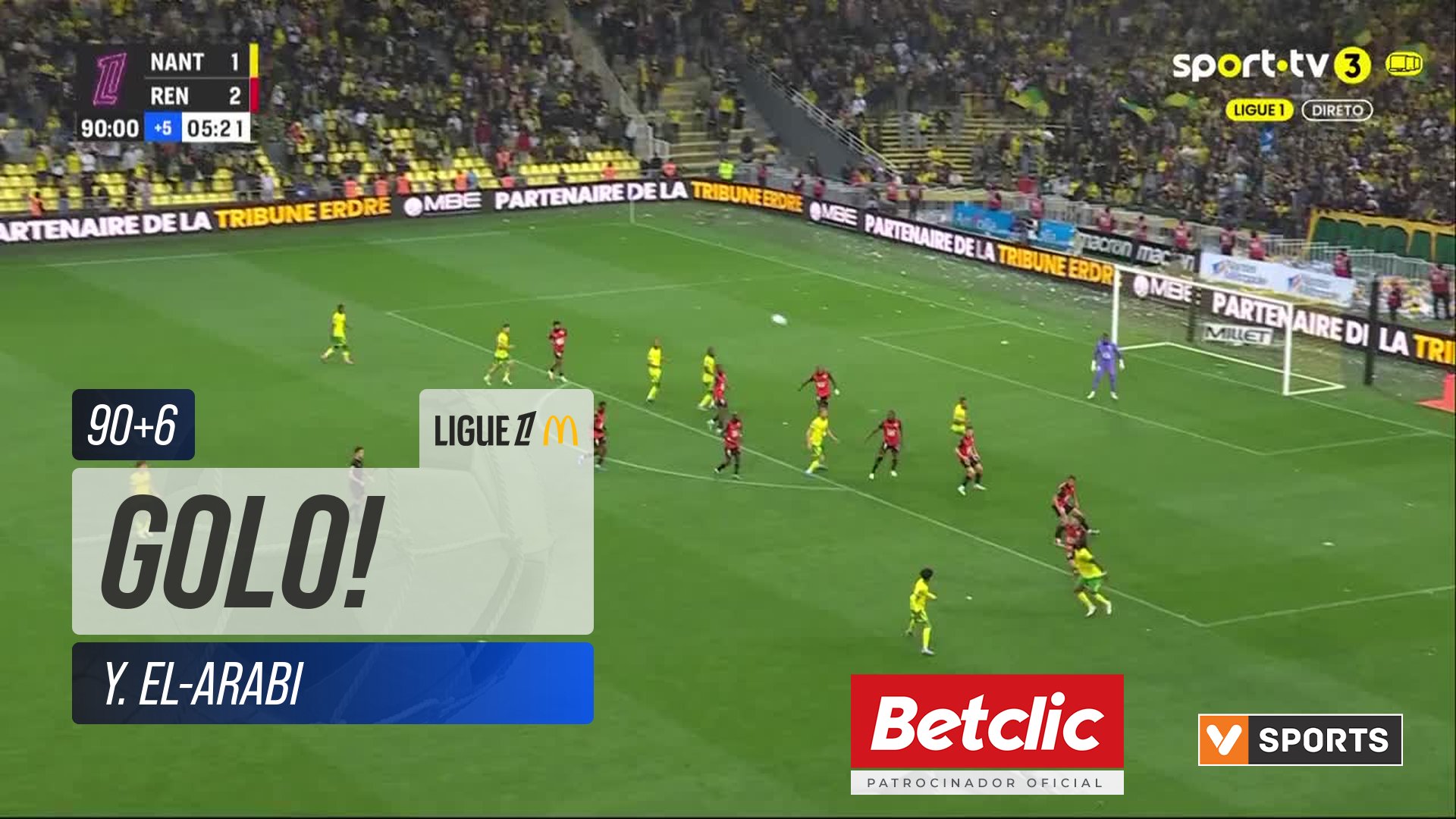 GOLO! Nantes, Y. El-Arabi aos 90'+6', Nantes 2-2 Rennes