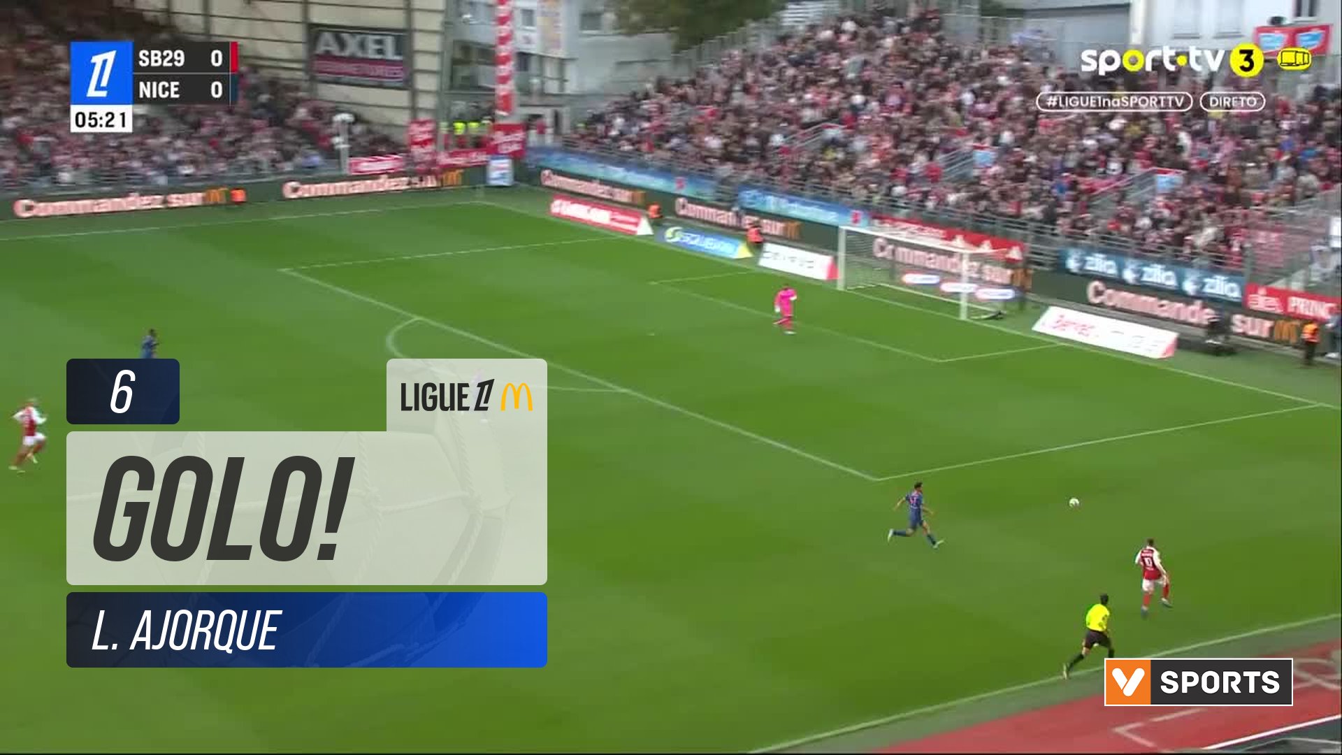 GOLO! Brest, L. Ajorque aos 6', Brest 1-0 Nice