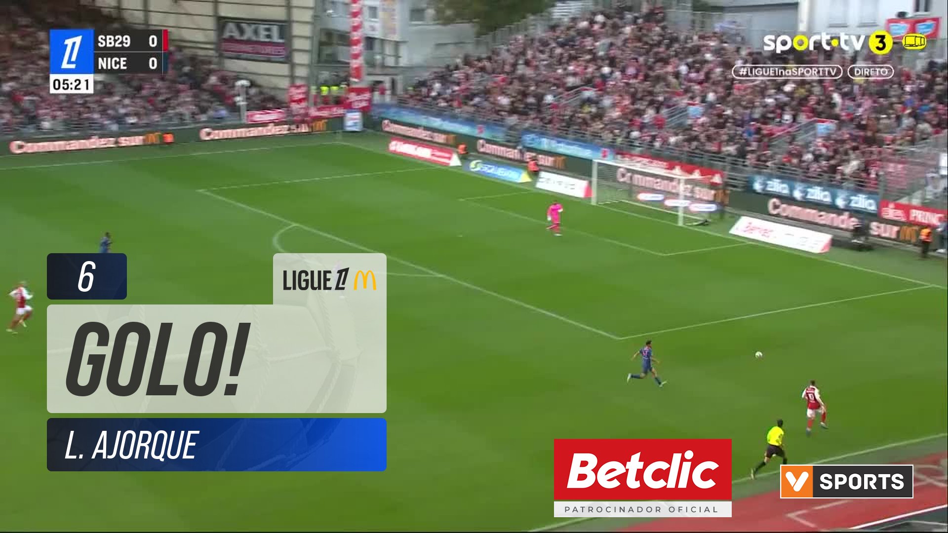 GOLO! Brest, L. Ajorque aos 6', Brest 1-0 Nice