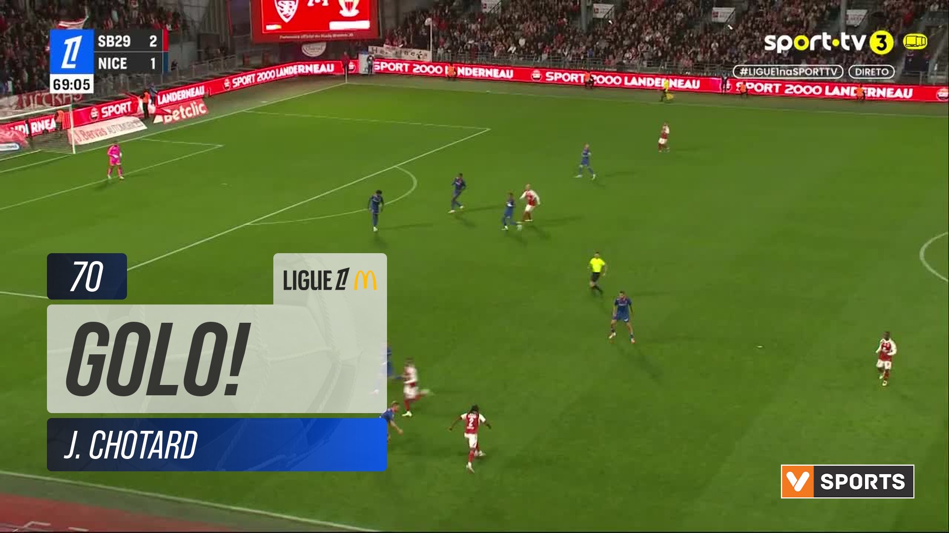 GOLO! Brest, J. Chotard aos 70', Brest 3-1 Nice
