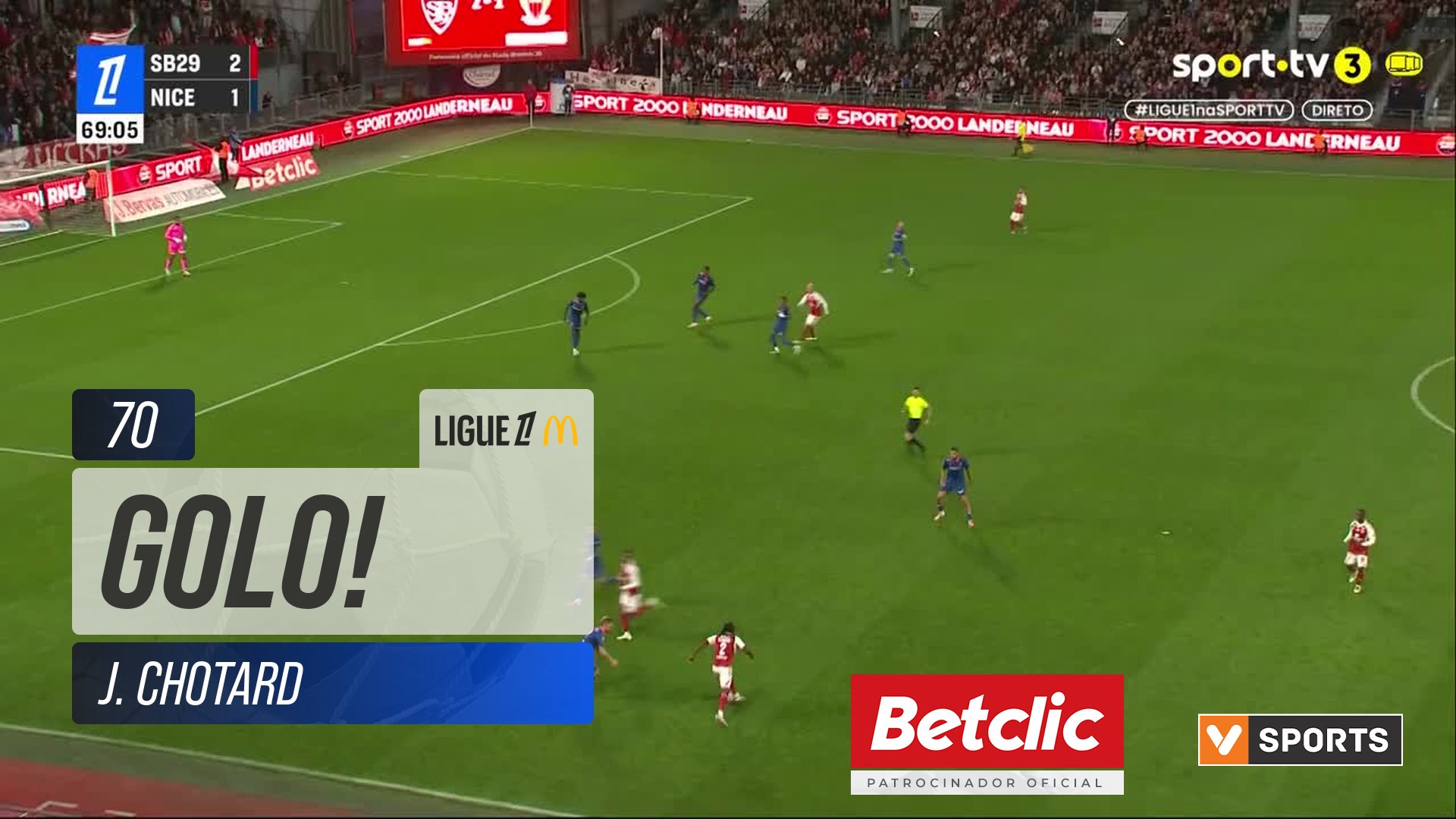 GOLO! Brest, J. Chotard aos 70', Brest 3-1 Nice