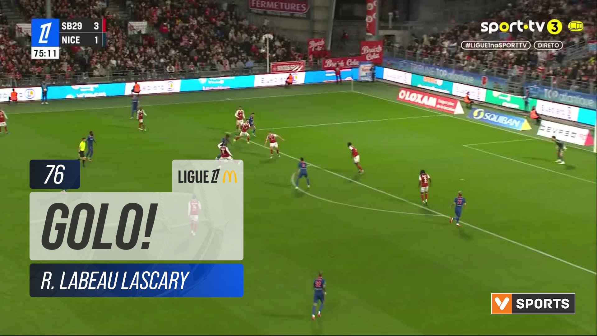 GOLO! Brest, R. Labeau Lascary aos 76', Brest 4-1 Nice
