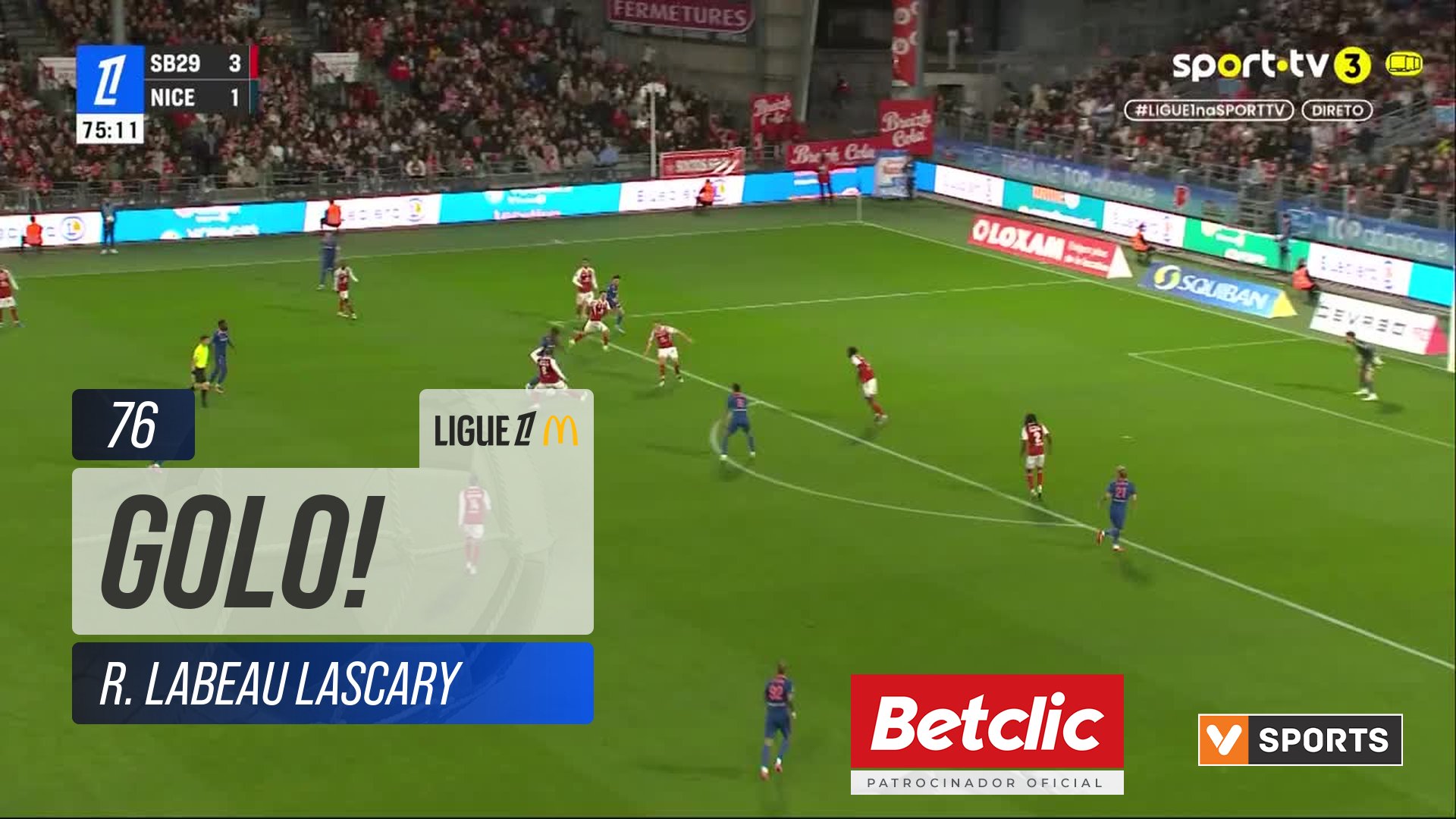 GOLO! Brest, R. Labeau Lascary aos 76', Brest 4-1 Nice