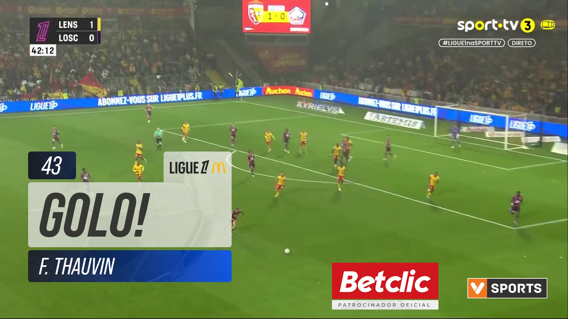 GOLO! Lens, F. Thauvin aos 43', Lens 2-0 Lille