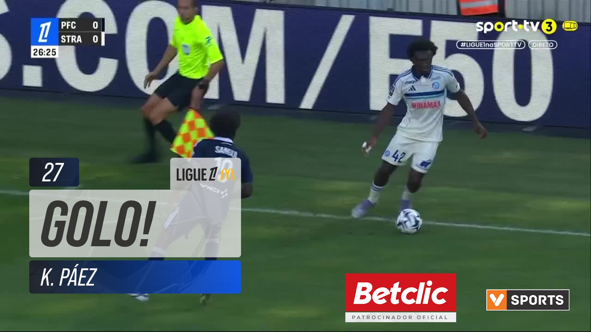 GOLO! Strasbourg, K. Páez aos 27', Paris FC 0-1 Strasbourg