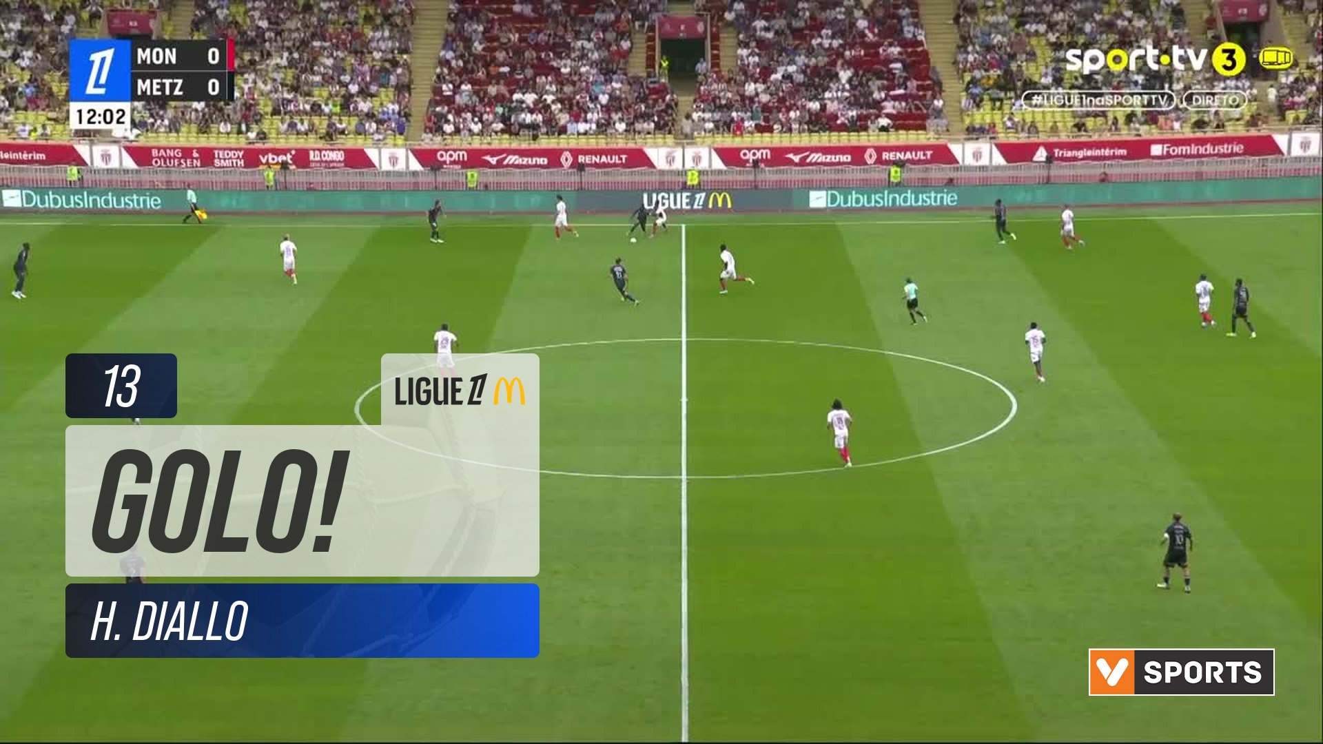 GOLO! Metz, H. Diallo aos 13', Monaco 0-1 Metz