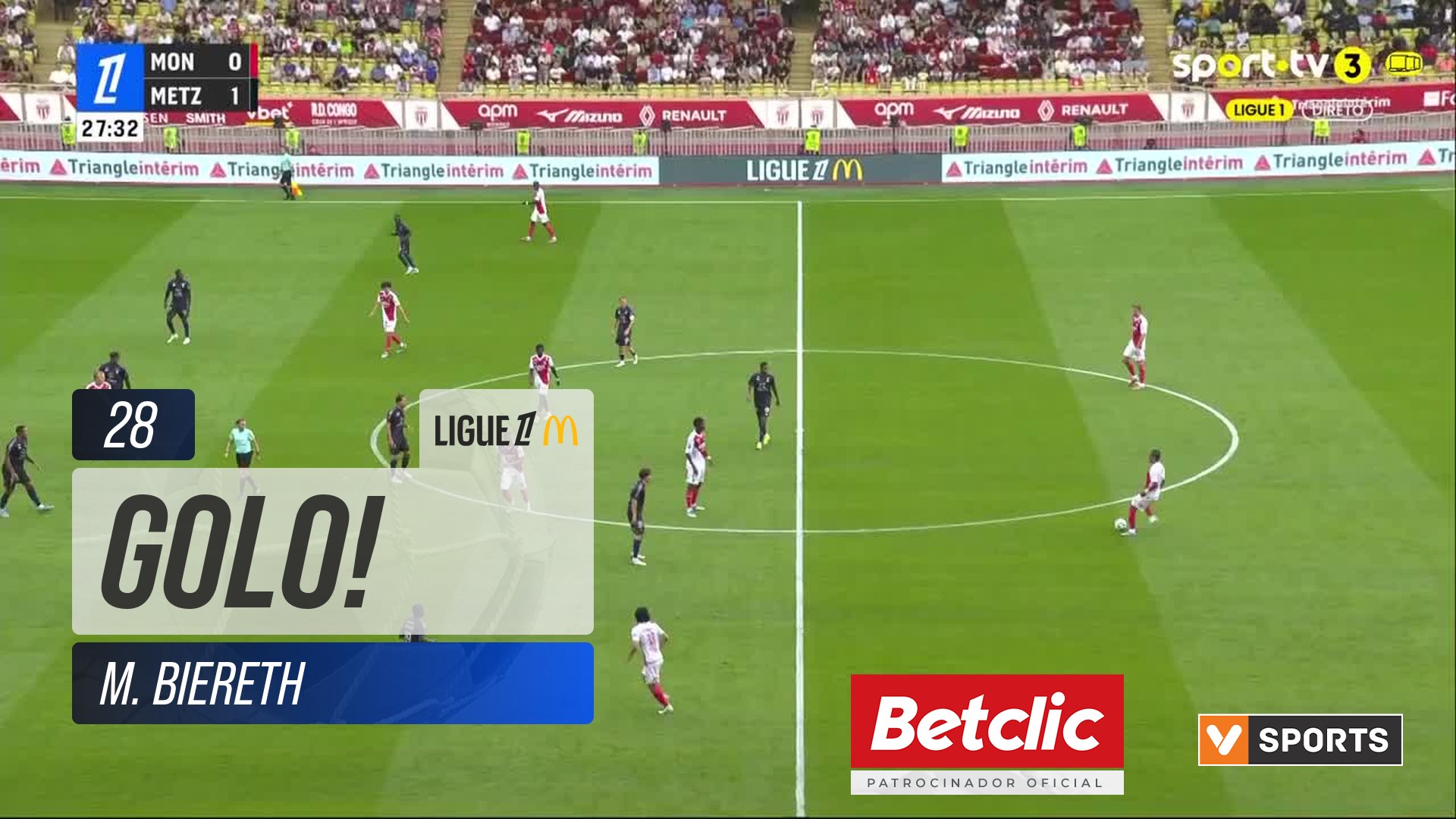 GOLO! Monaco, M. Biereth aos 28', Monaco 1-1 Metz