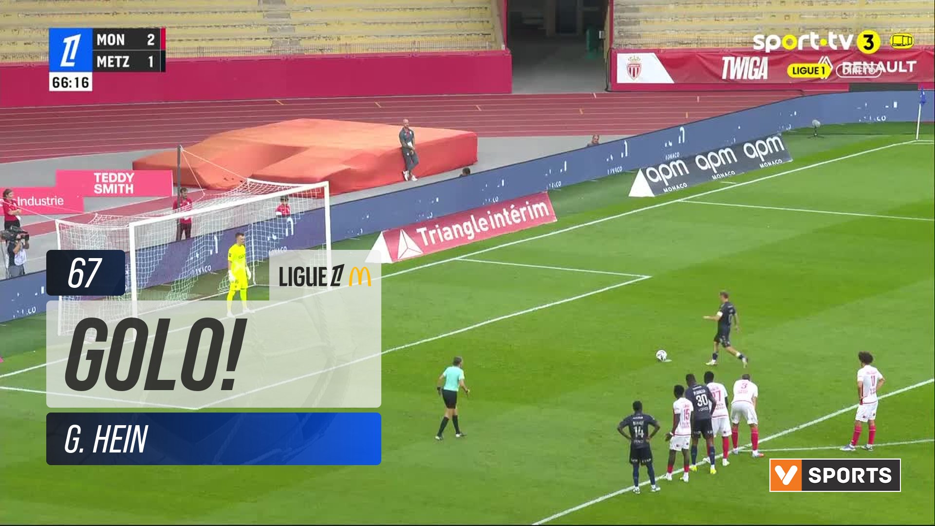 GOLO! Metz, G. Hein aos 67', Monaco 2-2 Metz