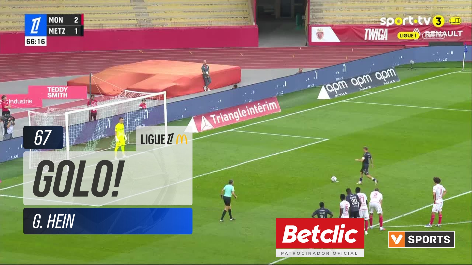 GOLO! Metz, G. Hein aos 67', Monaco 2-2 Metz