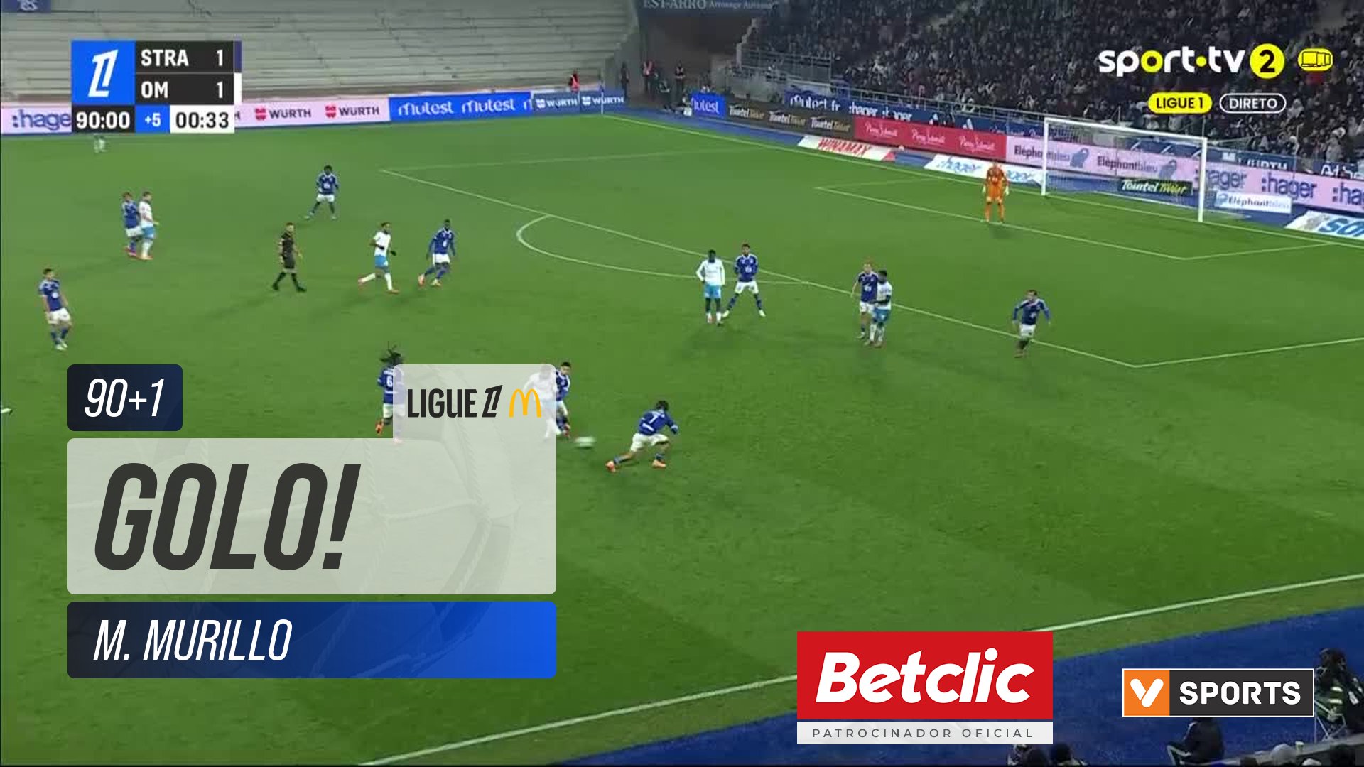 GOLO! Marselha, M. Murillo aos 90'+1', Strasbourg 1-2 Marselha