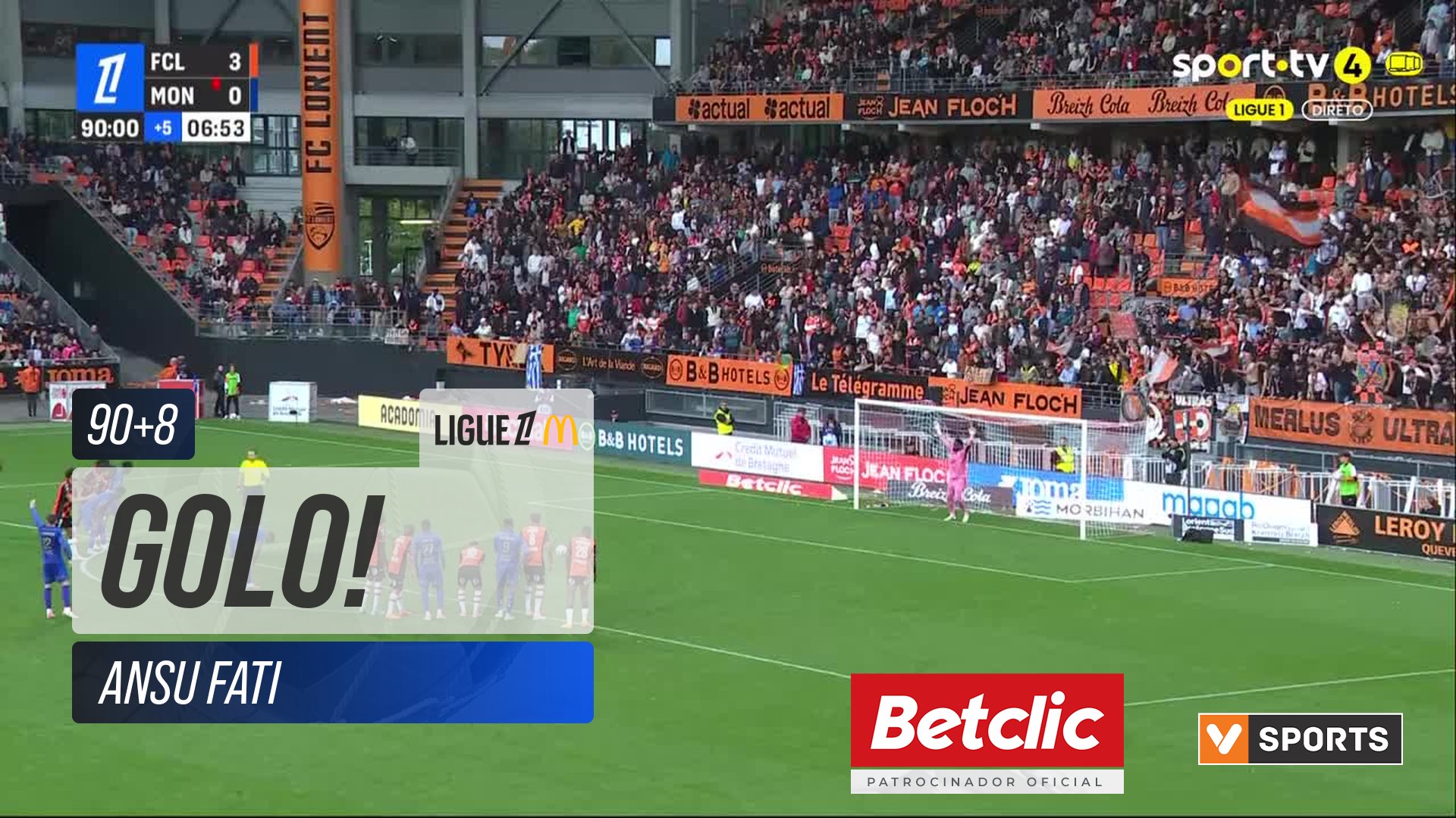GOLO! Monaco, Ansu Fati aos 90'+8', Lorient 3-1 Monaco