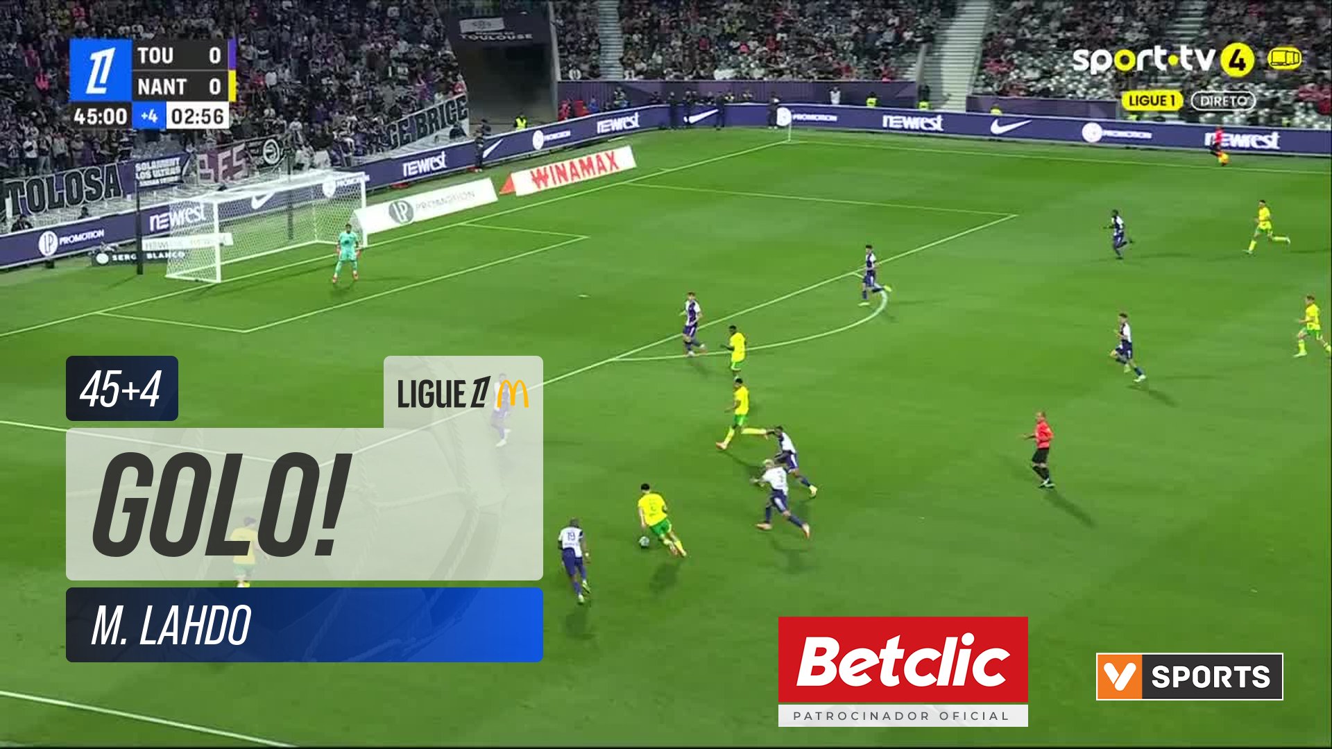 GOLO! Nantes, M. Lahdo aos 45'+4', Toulouse 0-1 Nantes