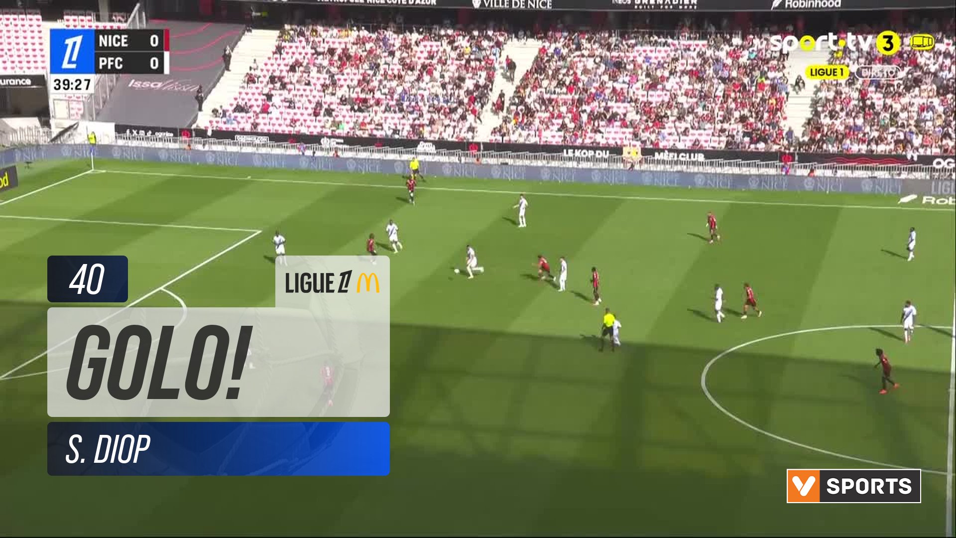 GOLO! Nice, S. Diop aos 40', Nice 1-0 Paris FC
