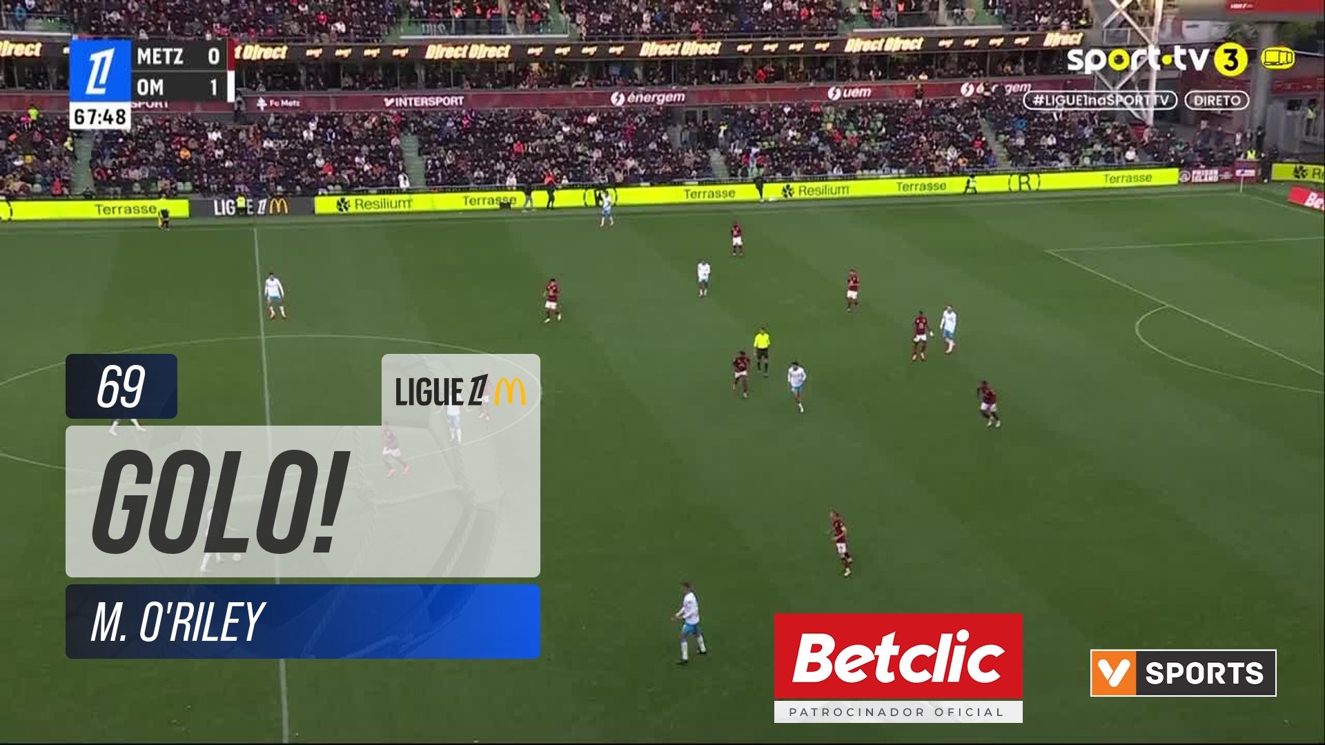 GOLO! Marselha, M. O'Riley aos 69', Metz 0-2 Marselha