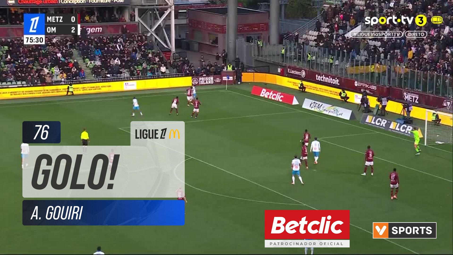 GOLO! Marselha, A. Gouiri aos 76', Metz 0-3 Marselha