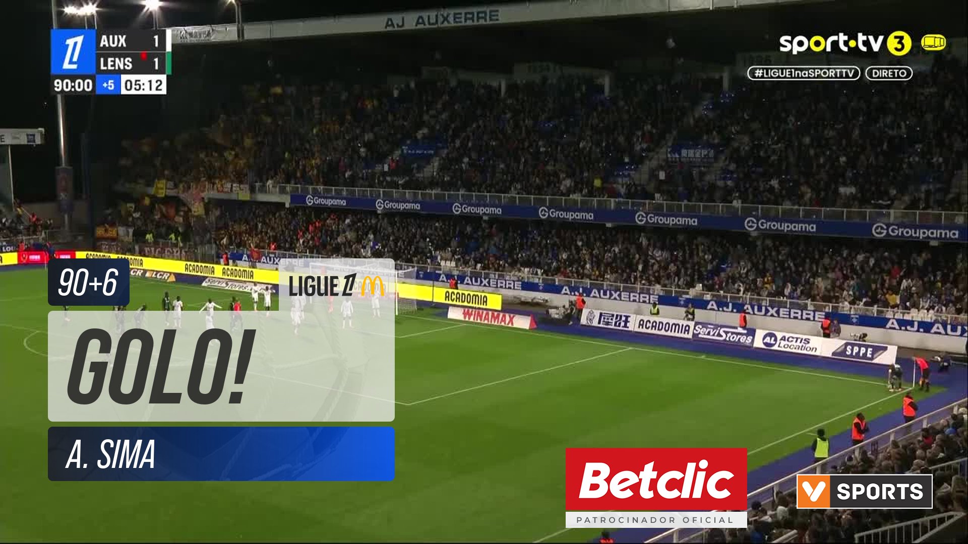 GOLO! Lens, A. Sima aos 90'+6', Auxerre 1-2 Lens