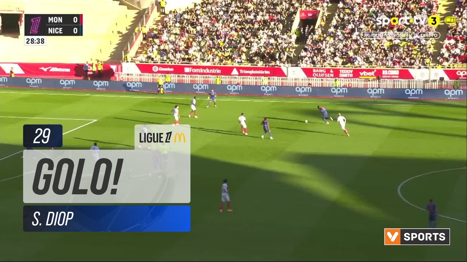 GOLO! Nice, S. Diop aos 29', Monaco 0-1 Nice