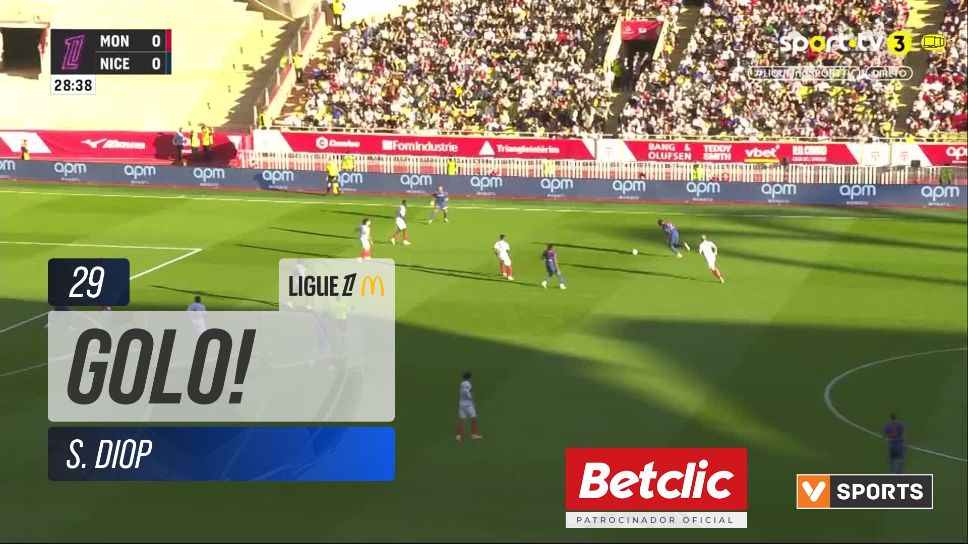 GOLO! Nice, S. Diop aos 29', Monaco 0-1 Nice