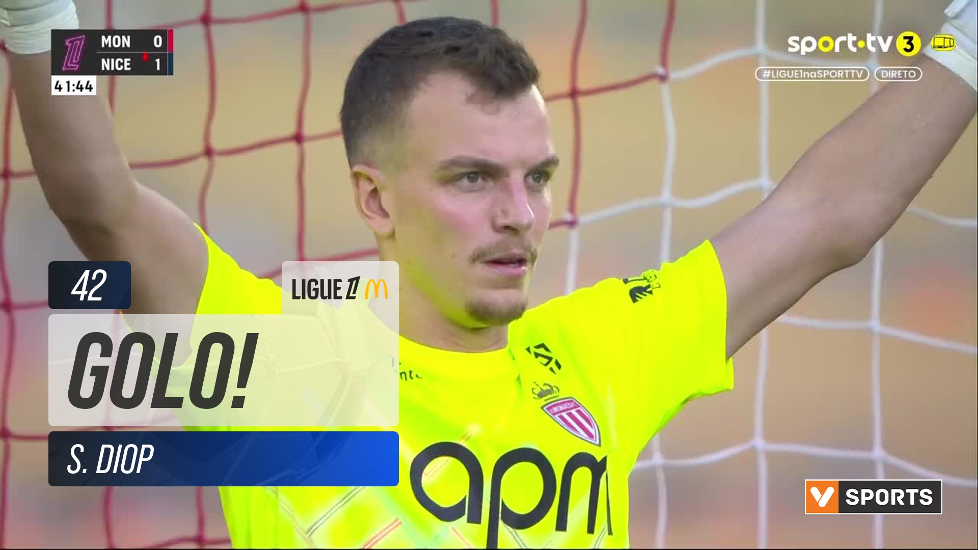 GOLO! Nice, S. Diop aos 42', Monaco 0-2 Nice