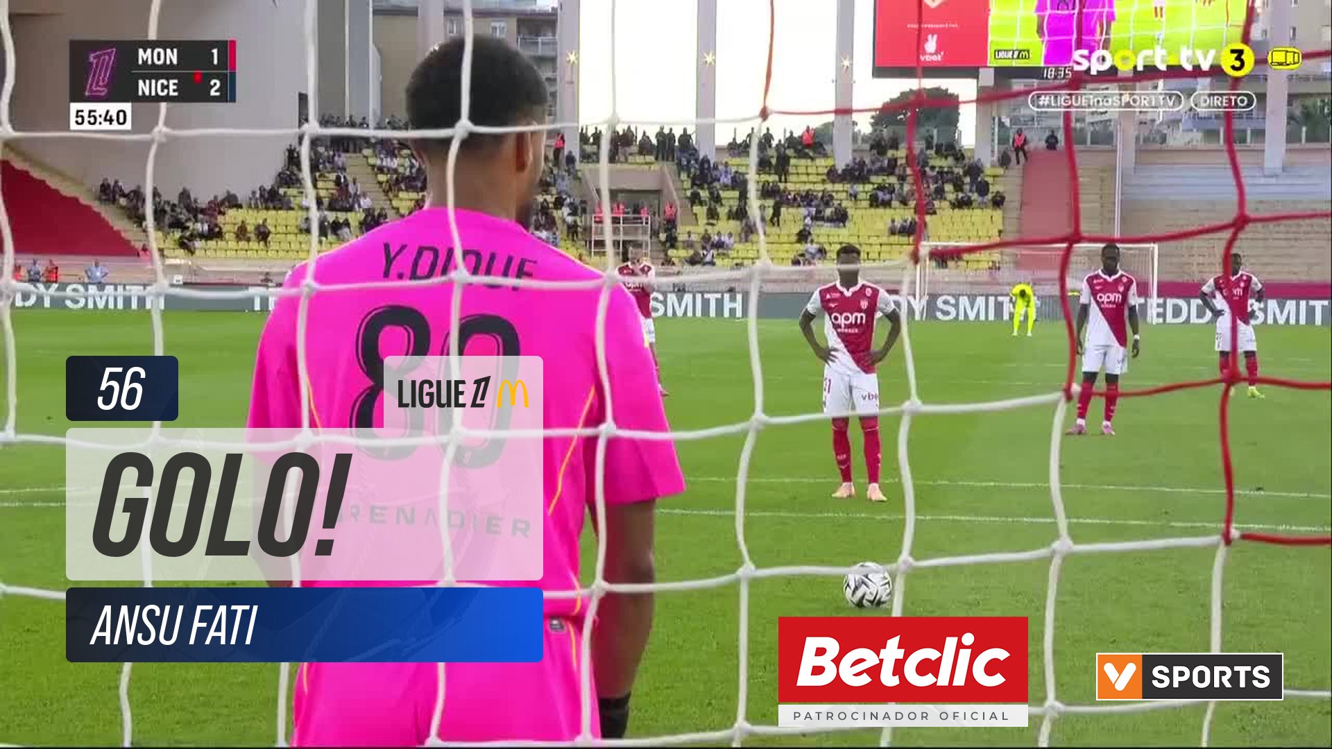 GOLO! Monaco, Ansu Fati aos 56', Monaco 2-2 Nice