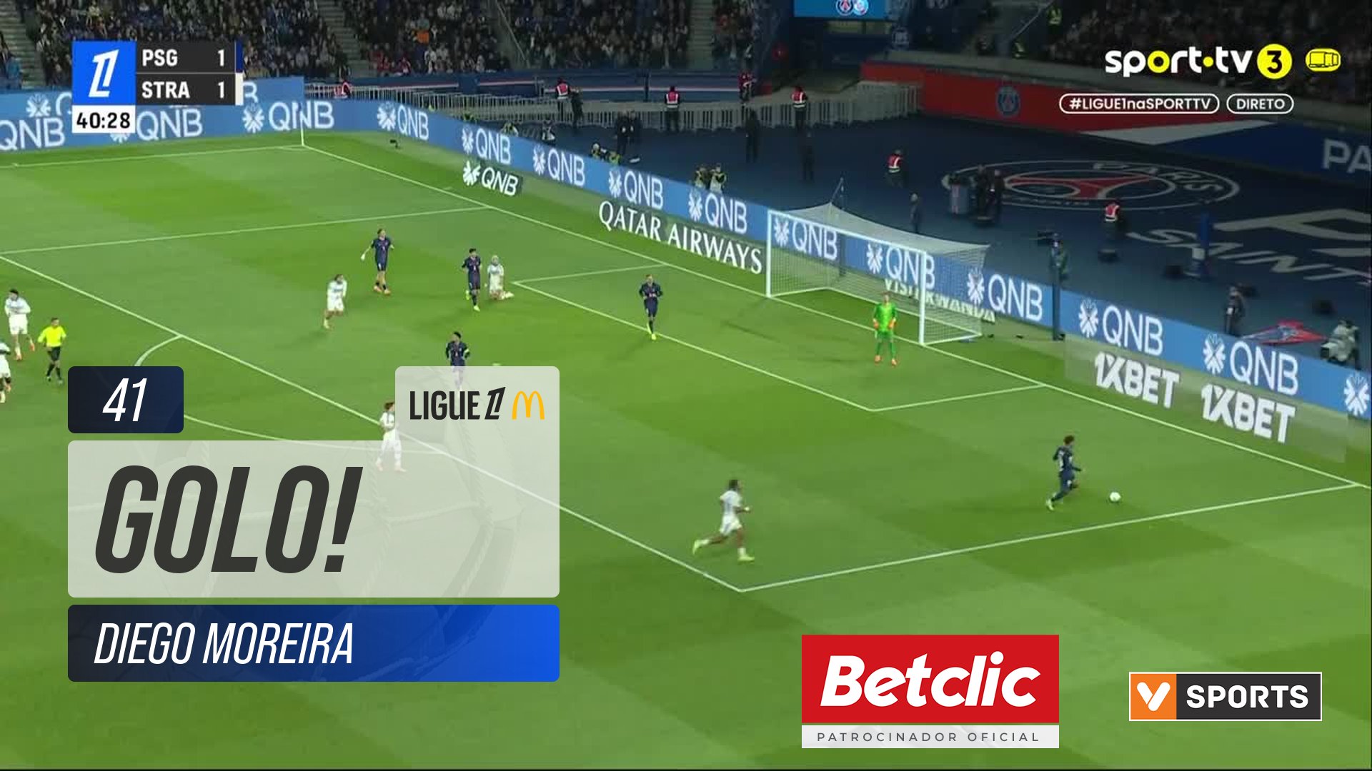 GOLO! Strasbourg, Diego Moreira aos 41', PSG 1-2 Strasbourg