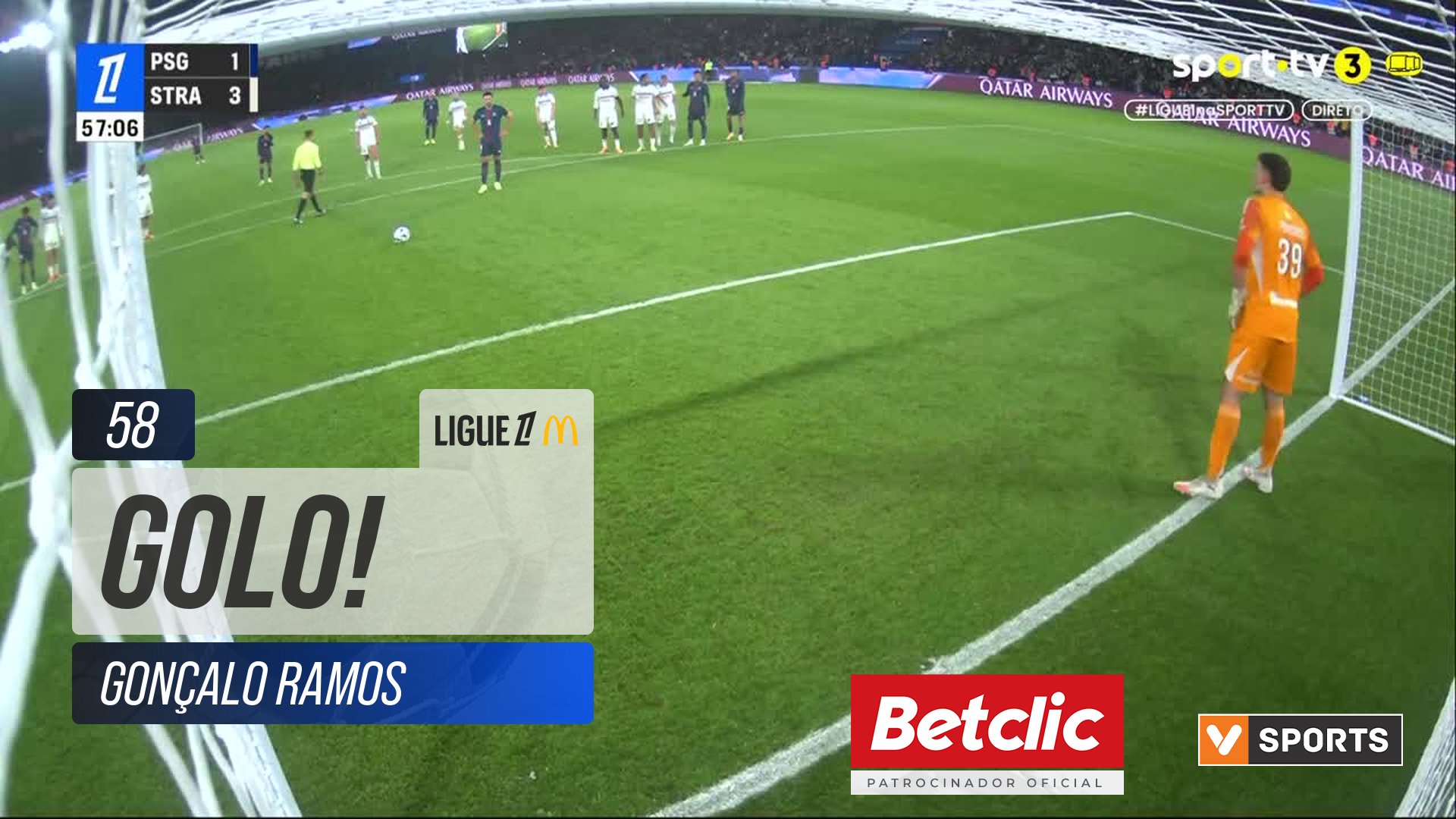 GOLO! PSG, Gonçalo Ramos aos 58', PSG 2-3 Strasbourg