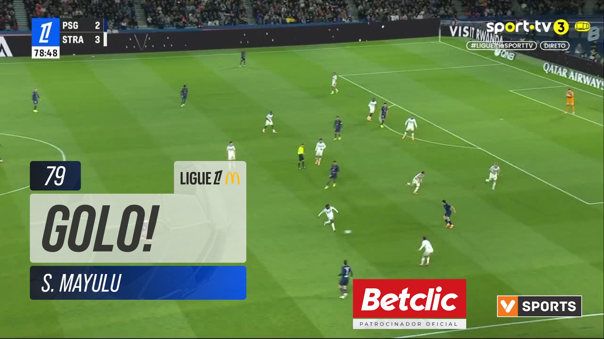 GOLO! PSG, S. Mayulu aos 79', PSG 3-3 Strasbourg
