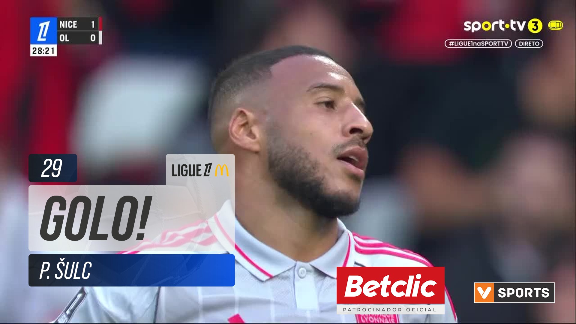GOLO! Lyon, P. Šulc aos 29', Nice 1-1 Lyon