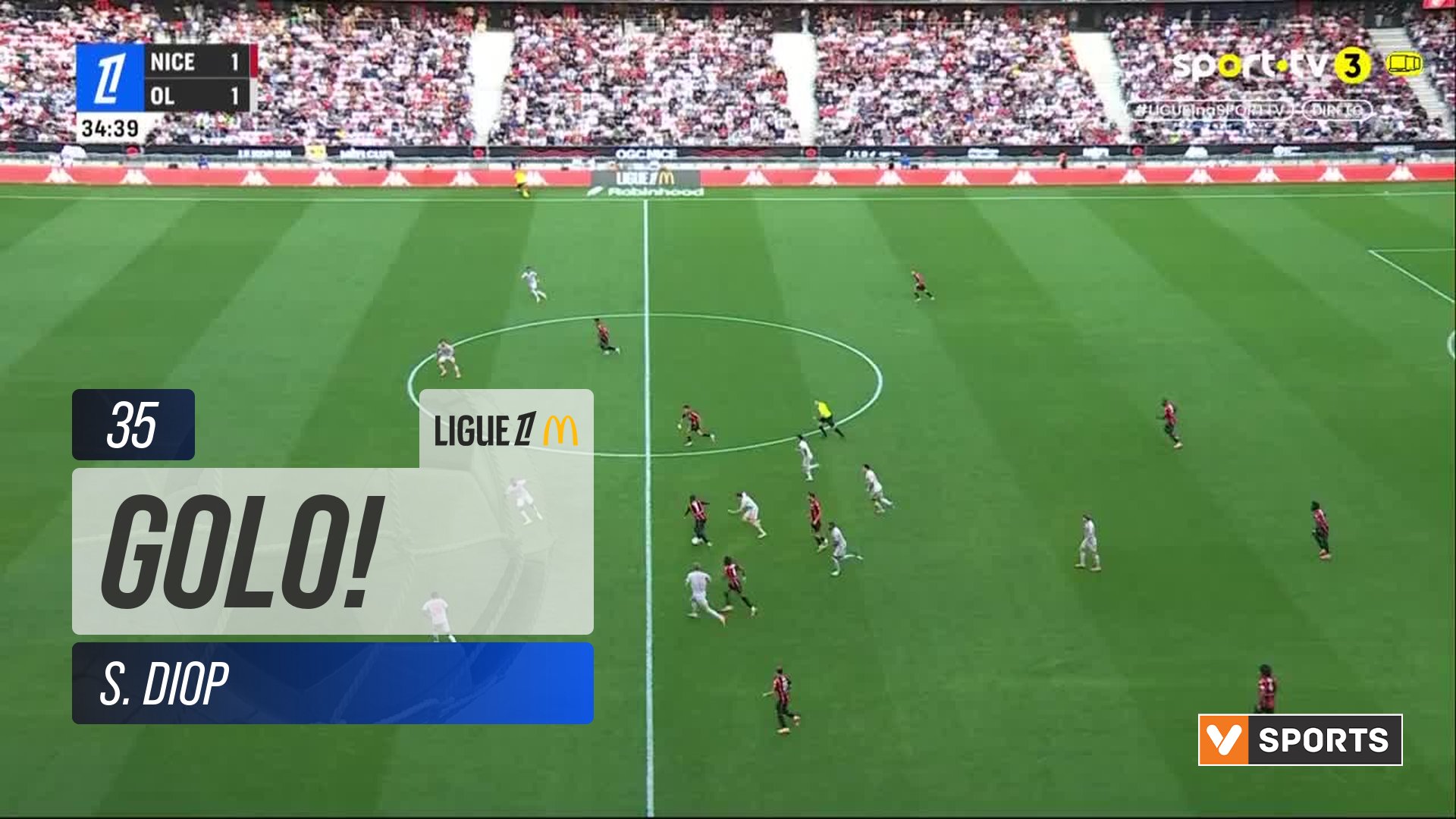 GOLO! Nice, S. Diop aos 35', Nice 2-1 Lyon