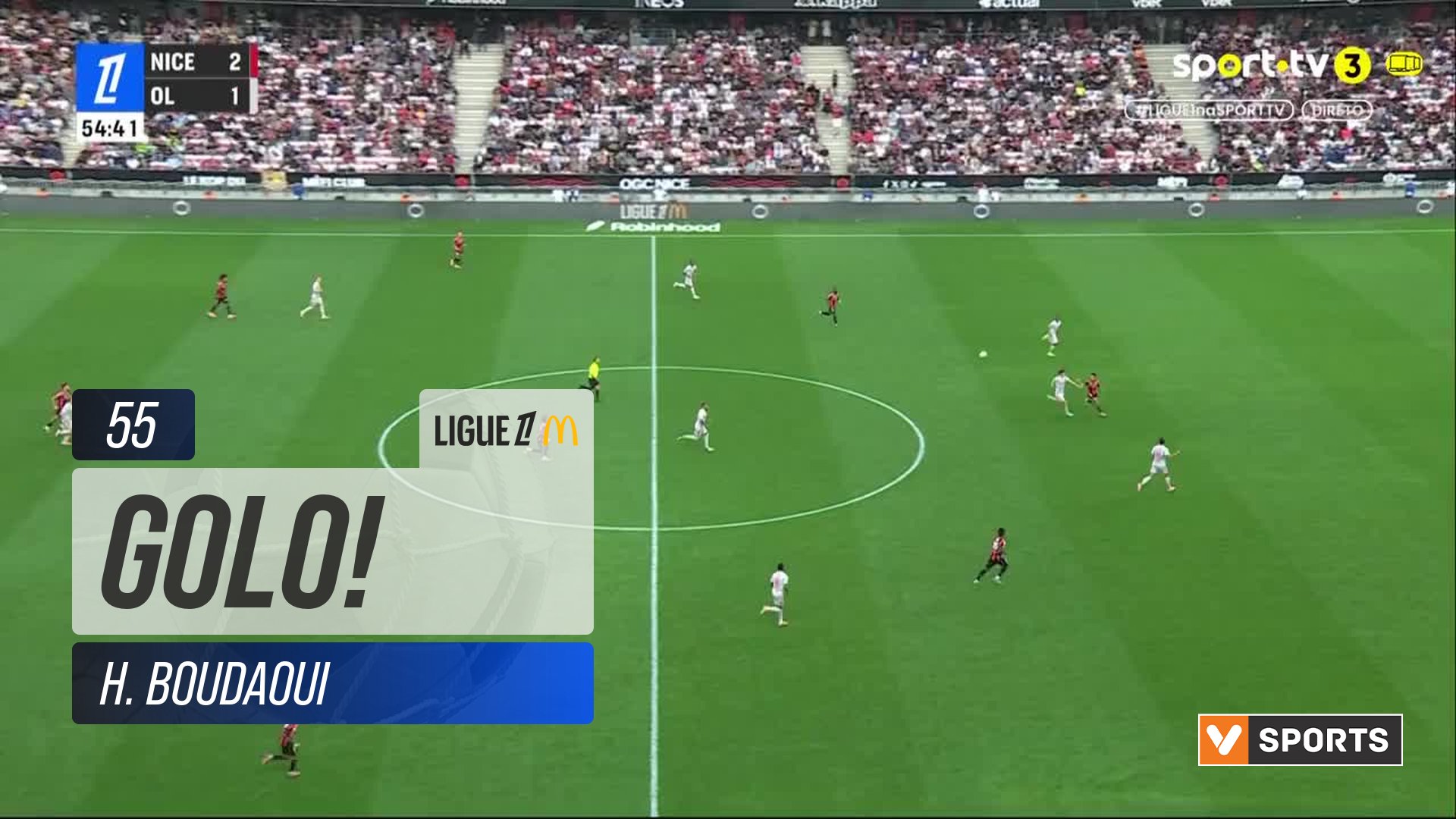 GOLO! Nice, H. Boudaoui aos 55', Nice 3-1 Lyon